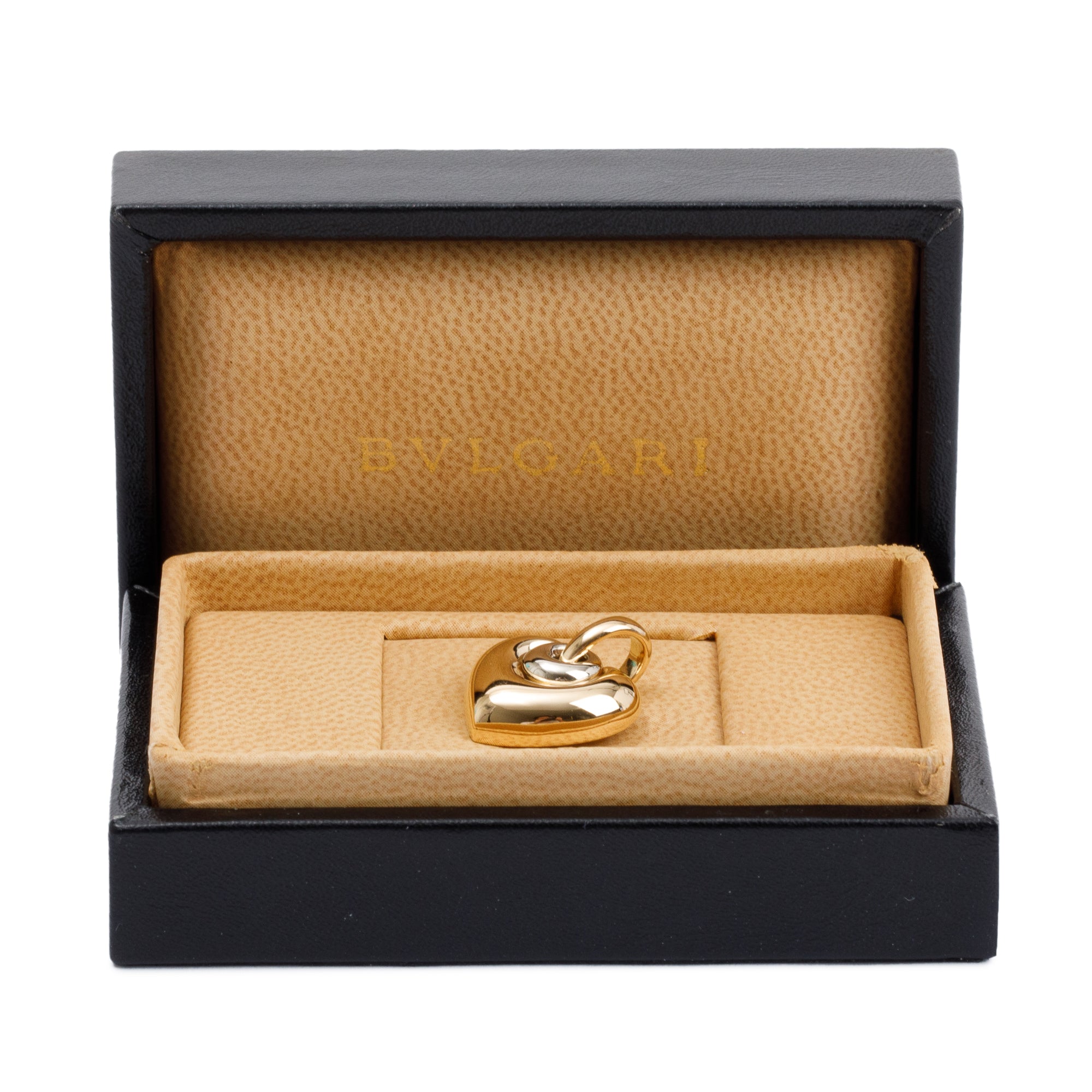 BVLGARI 18k Yellow & Whte Gold Cuore Puffed Heart Charm Pendant w/ Box
