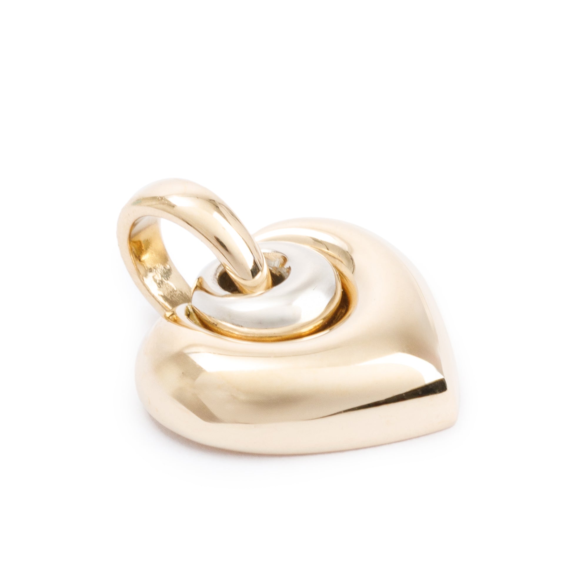 BVLGARI 18k Yellow & Whte Gold Cuore Puffed Heart Charm Pendant w/ Box