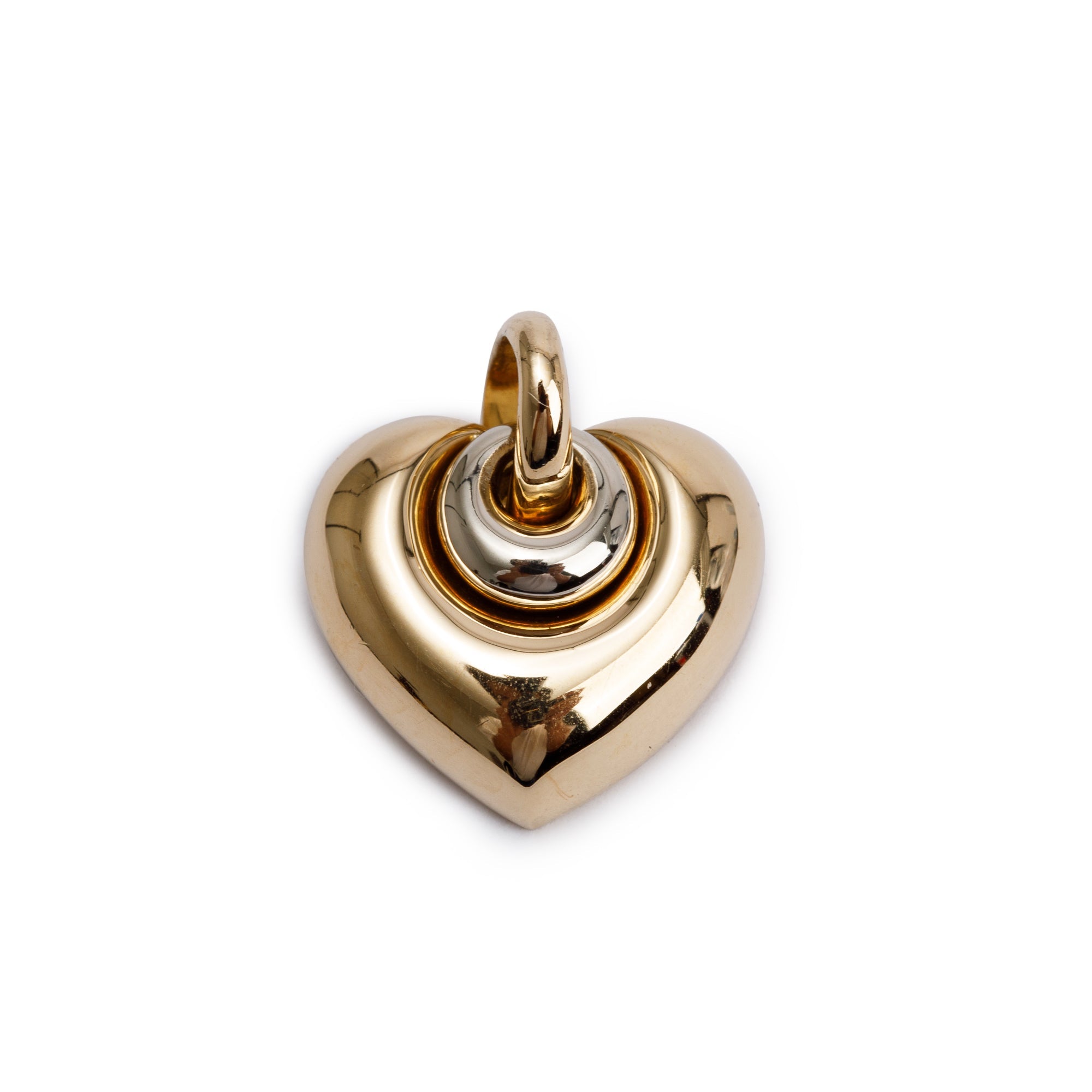 BVLGARI 18k Yellow & Whte Gold Cuore Puffed Heart Charm Pendant