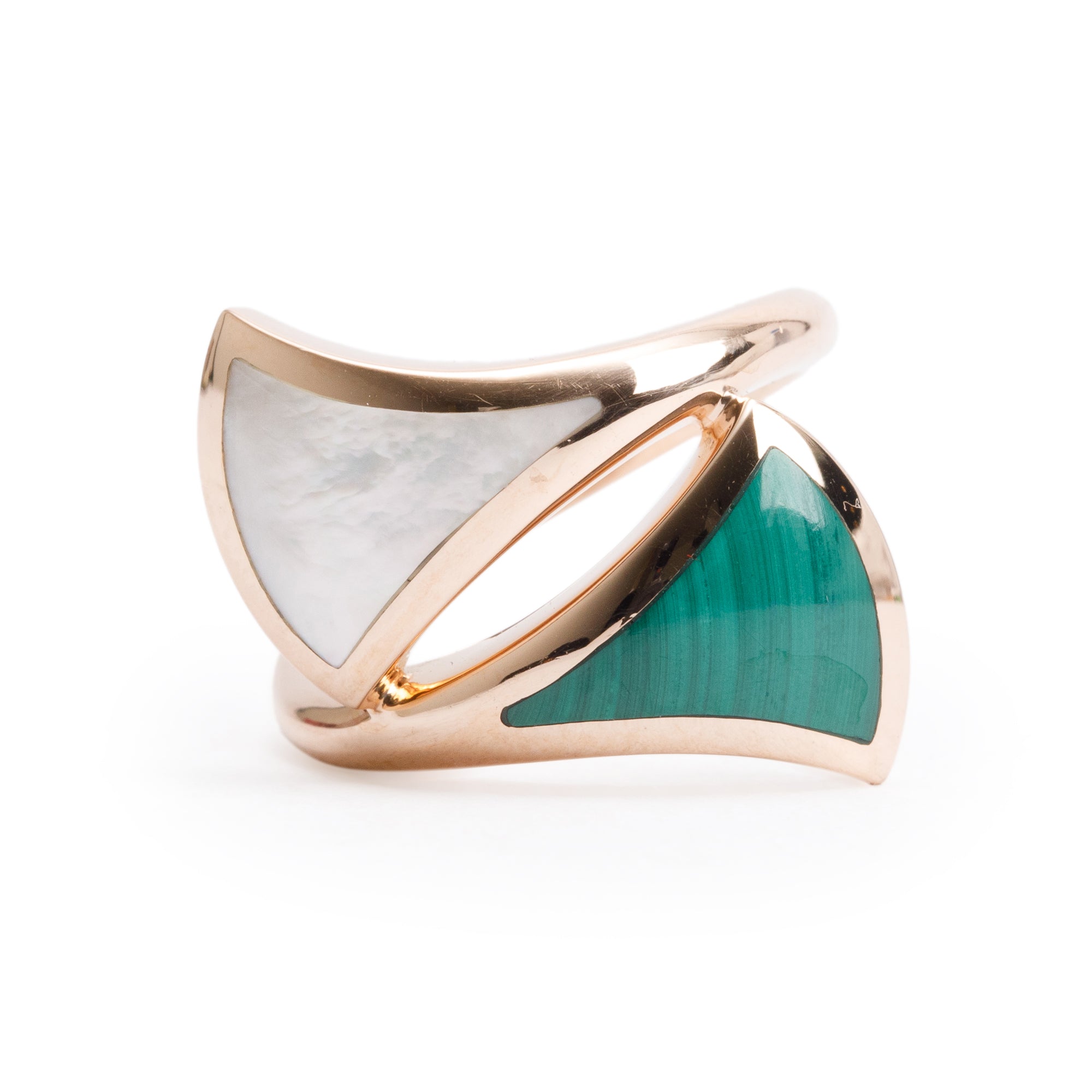 BVLGARI 2022 18k Rose Gold Malachite & Mother Of Pearl Diva's Dream Ring, Size 5.25 w/ Box & Certificate
