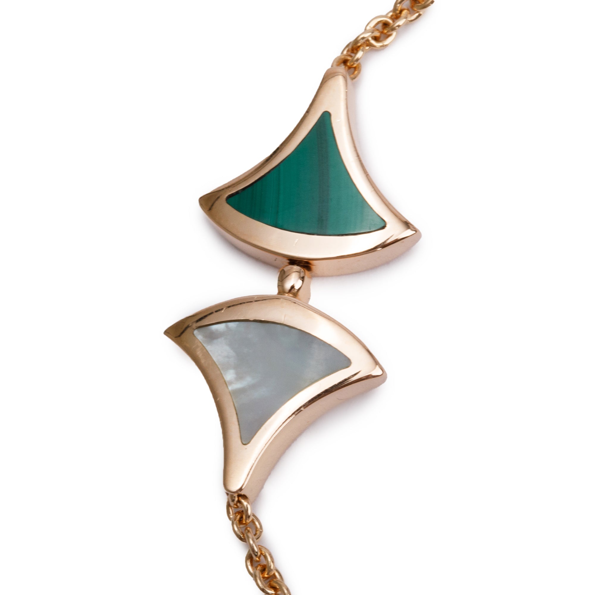 BVLGARI 2022 18k Rose Gold Malachite & Mother of Pearl Diva's Dream Bracelet w/ Pouch & Certificate
