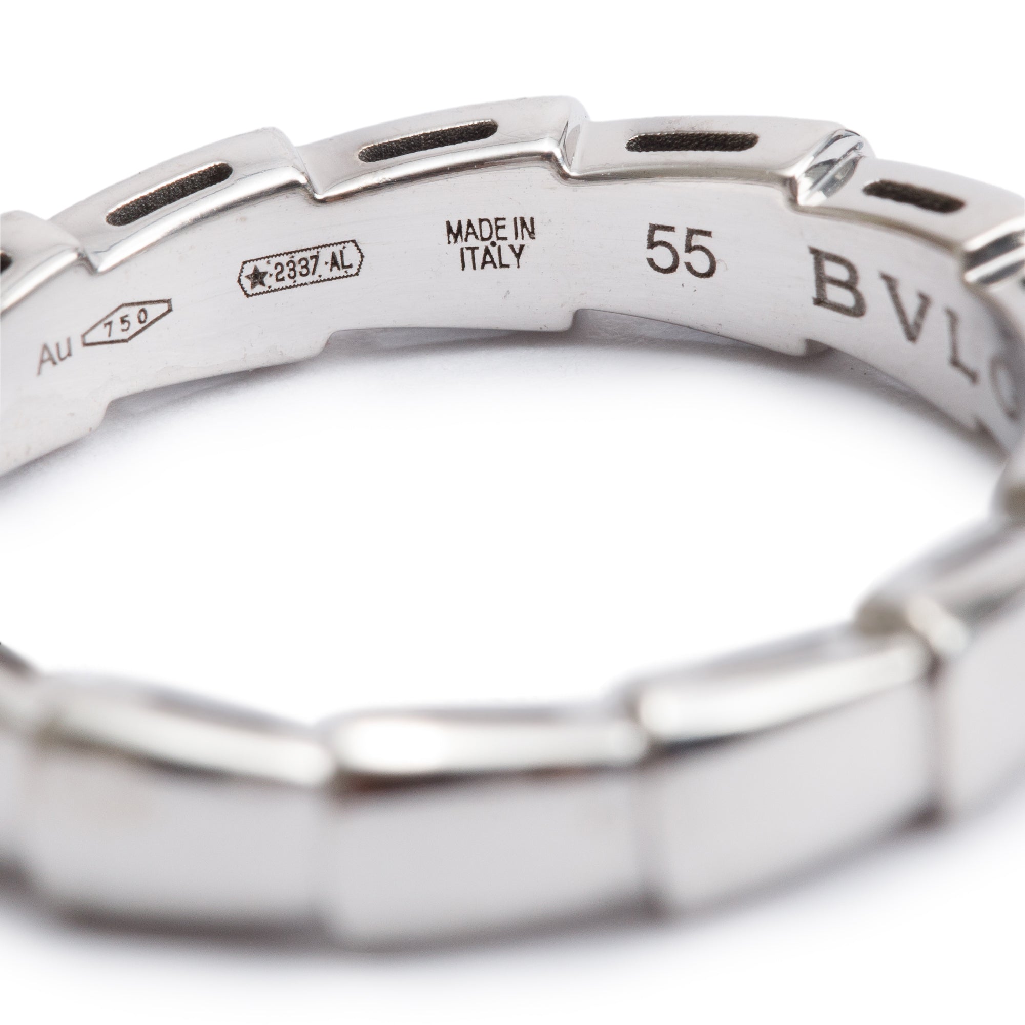 BVLGARI 2023 18k White Gold Serpenti Viper Ring, Size 55 7.25 w/ Box & Certificate