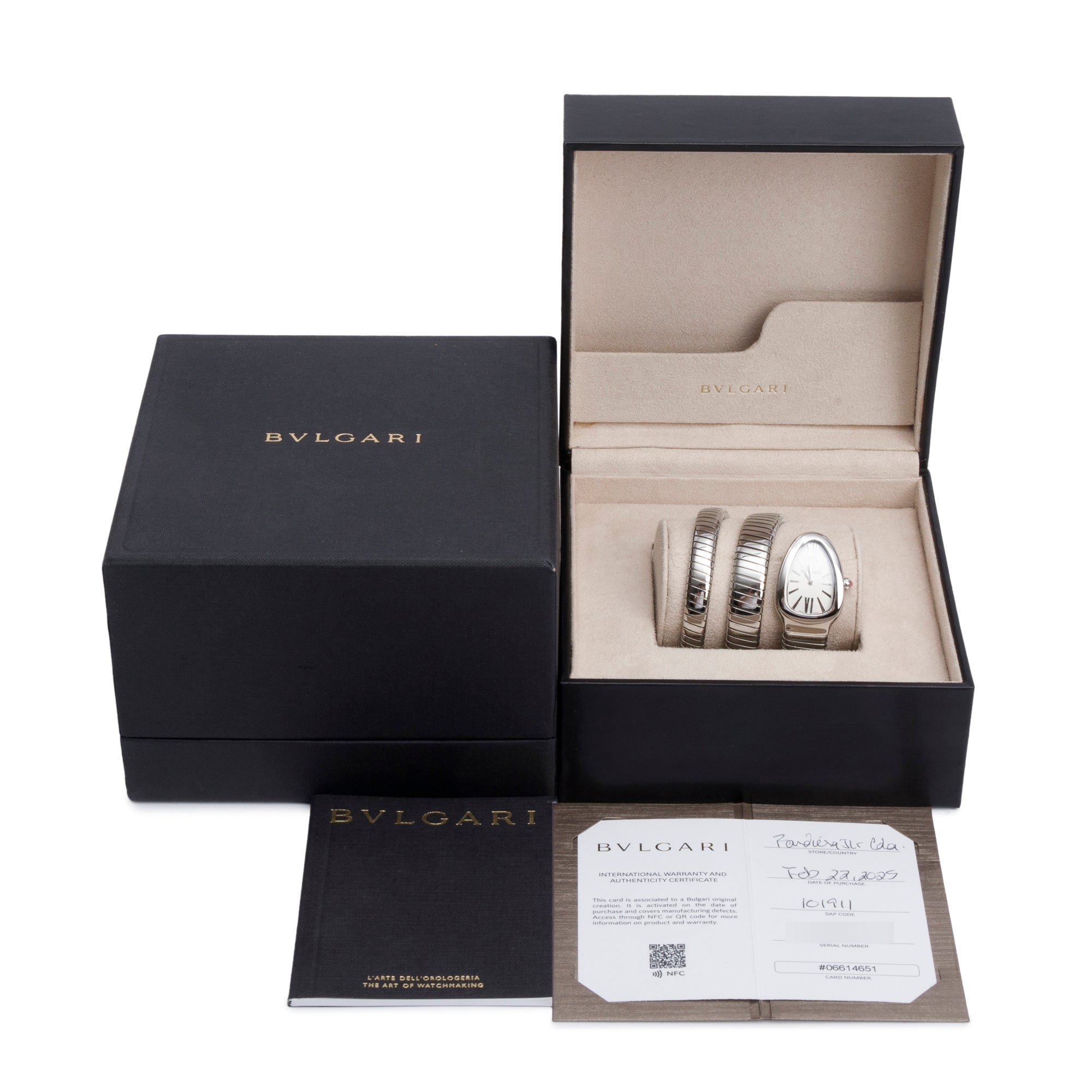 BVLGARI 2025 Stainless Steel Serpenti Tubogas Watch 101911 w/ Box & Papers