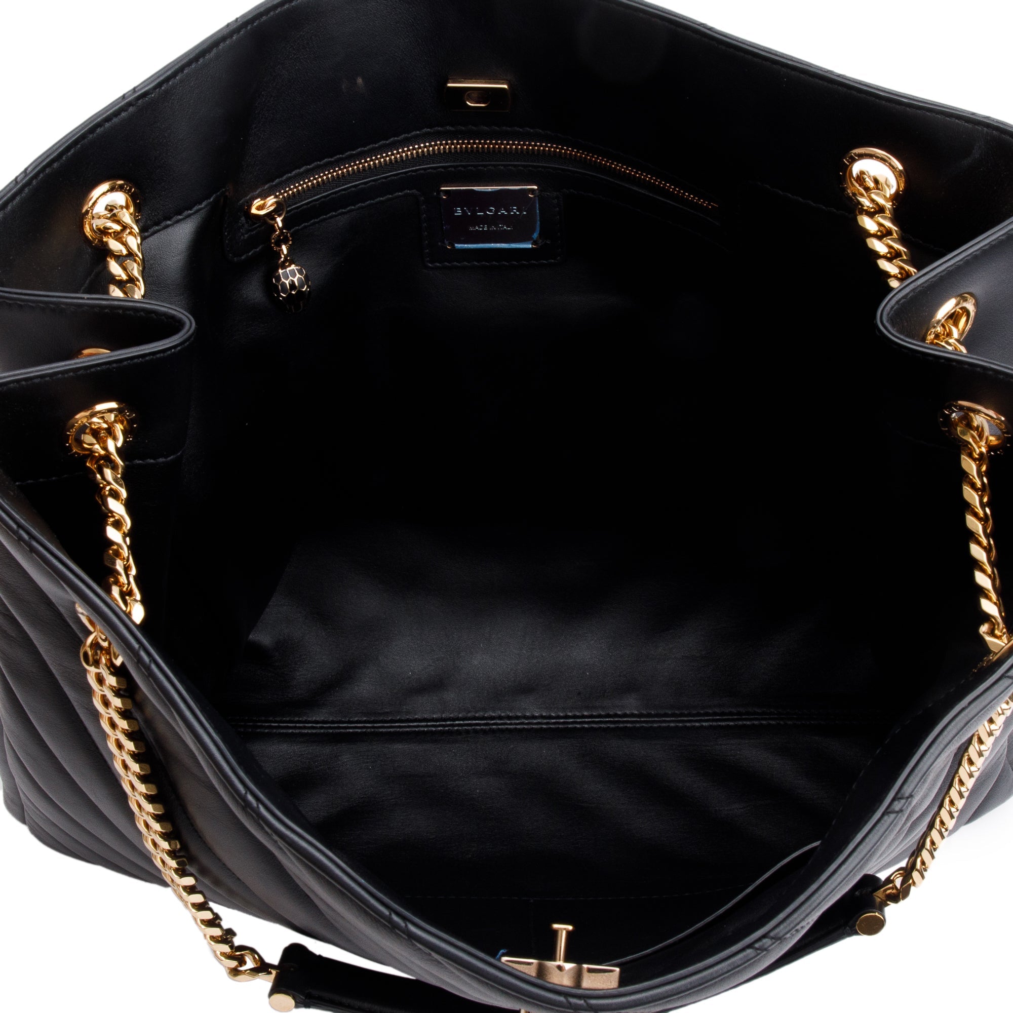 BVLGARI Black Calfskin Leather Serpenti Cabochon Large Shopping Bag w/ Authenticity Card
