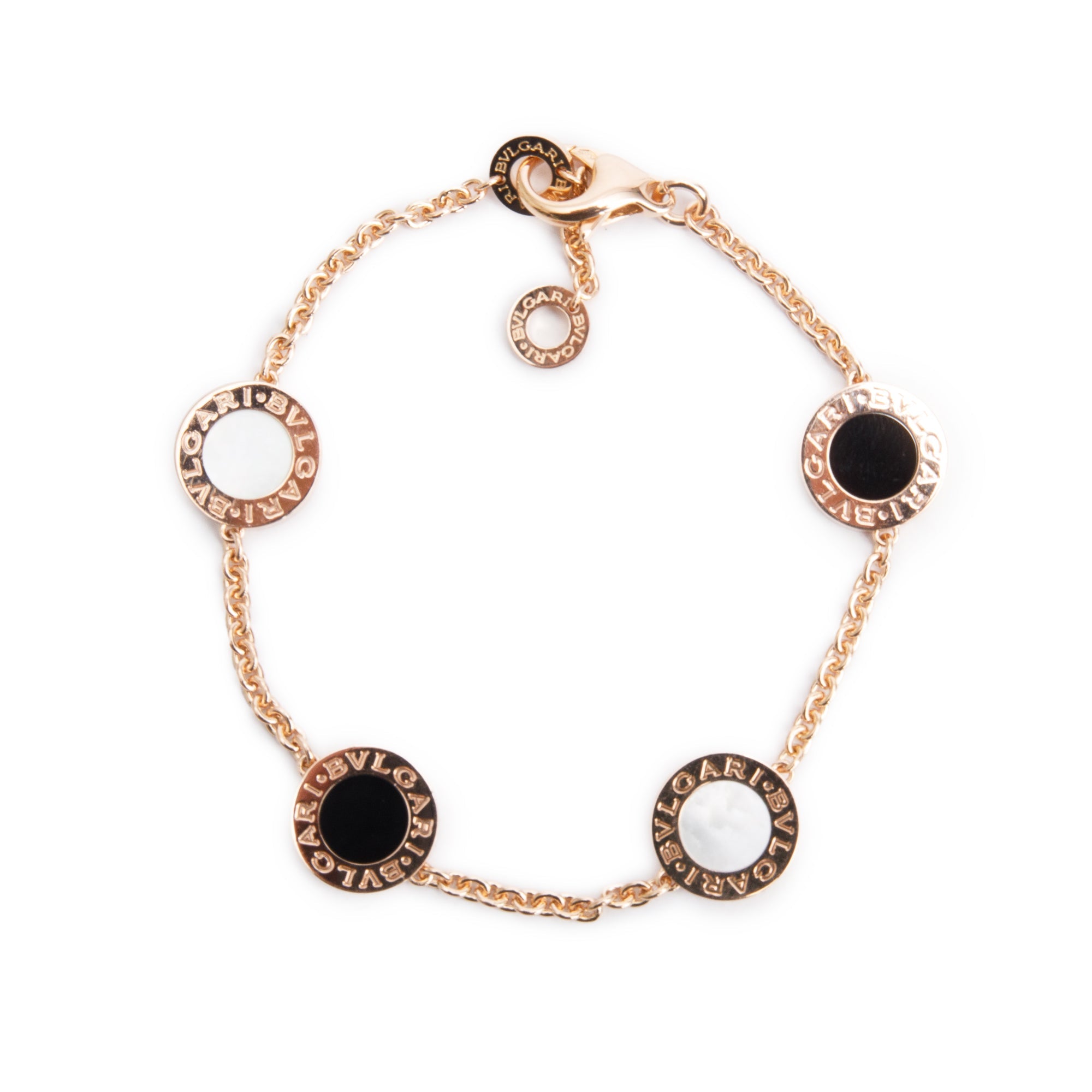 BVLGARI Bvlgari 18k Rose Gold Mother of Pearl & Onyx Bracelet w/ Certificate