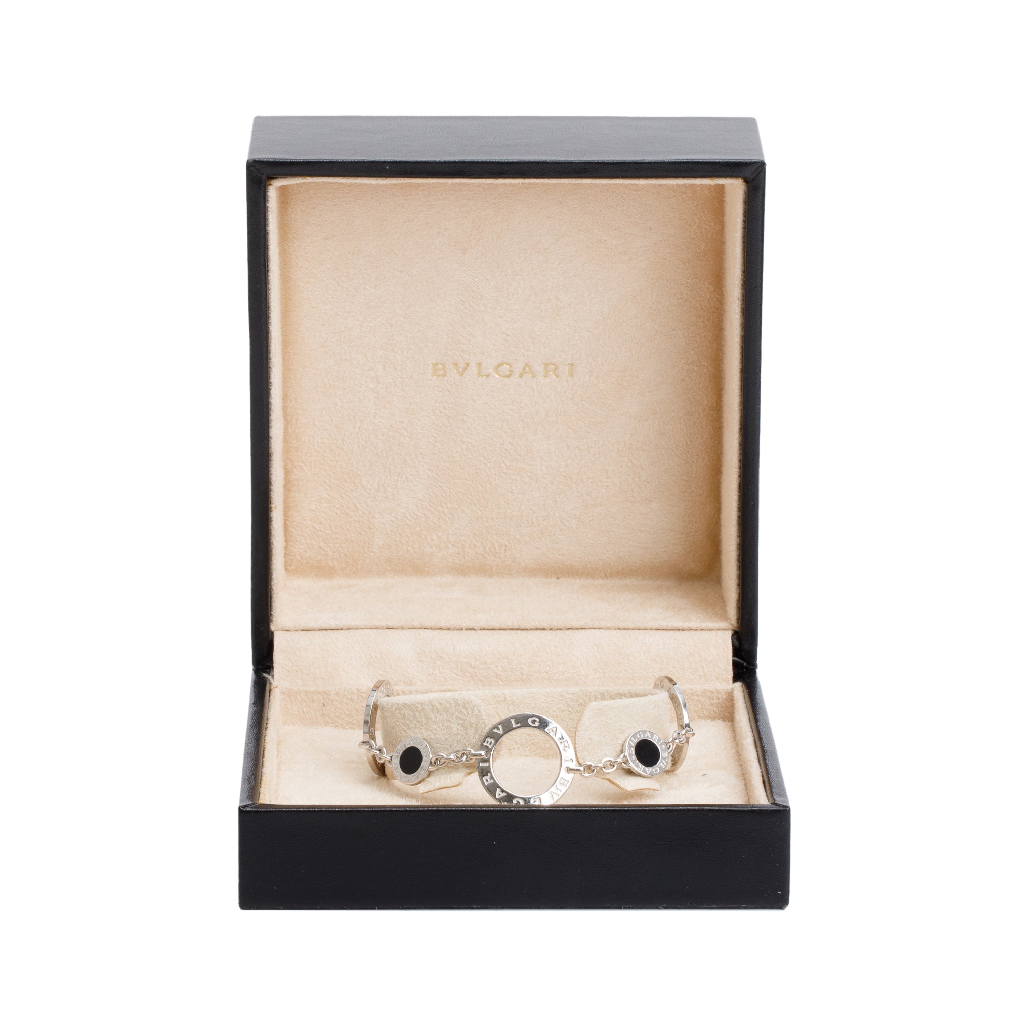 BVLGARI Bvlgari 18k White Gold Onyx Signature Circle Station Bracelet w/ Box