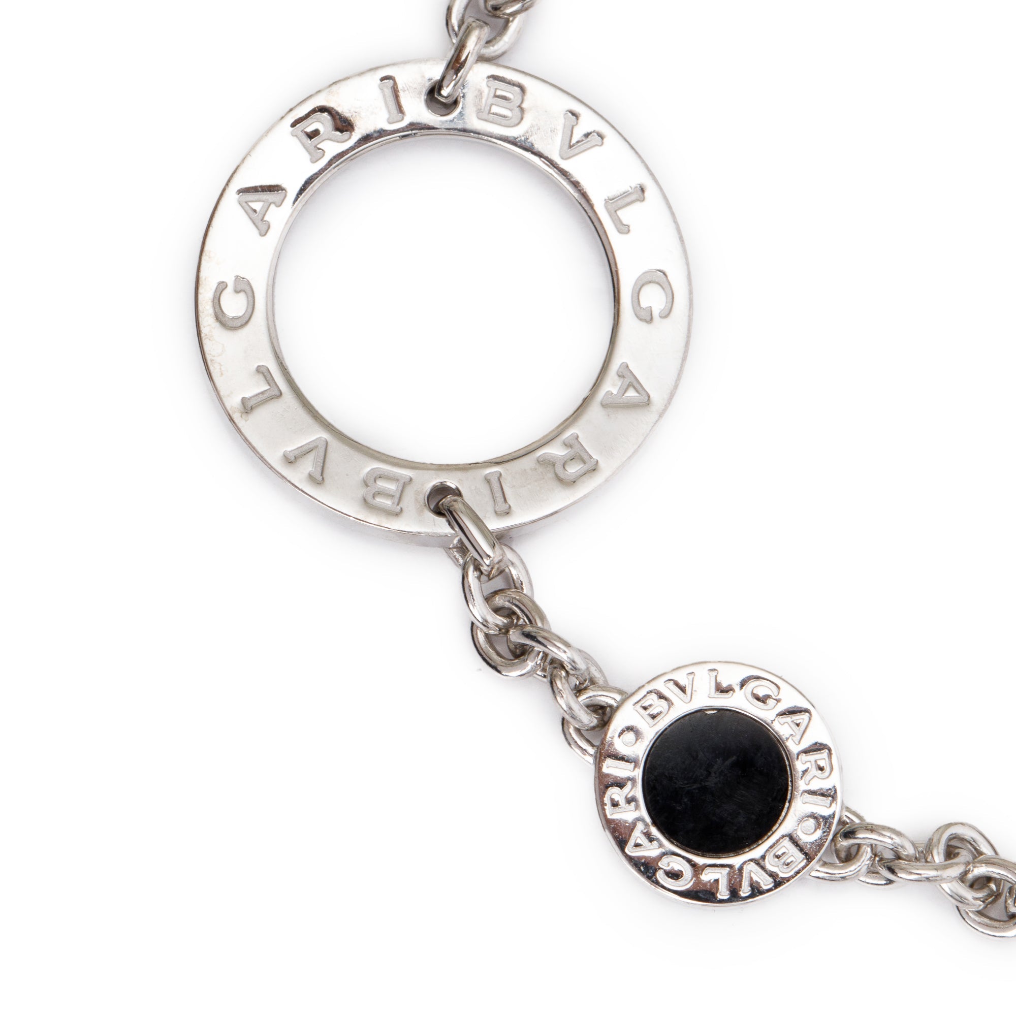 BVLGARI Bvlgari 18k White Gold Onyx Signature Circle Station Bracelet w/ Box