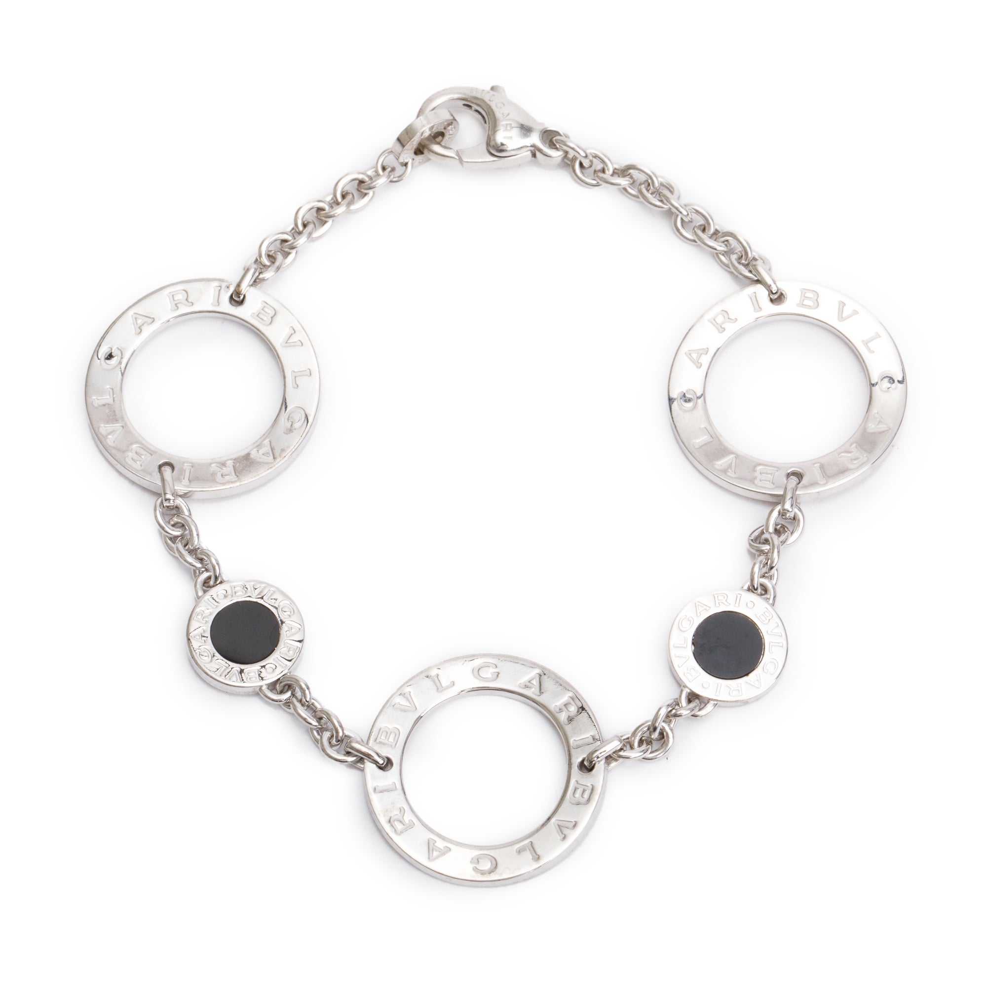 BVLGARI Bvlgari 18k White Gold Onyx Signature Circle Station Bracelet w/ Box