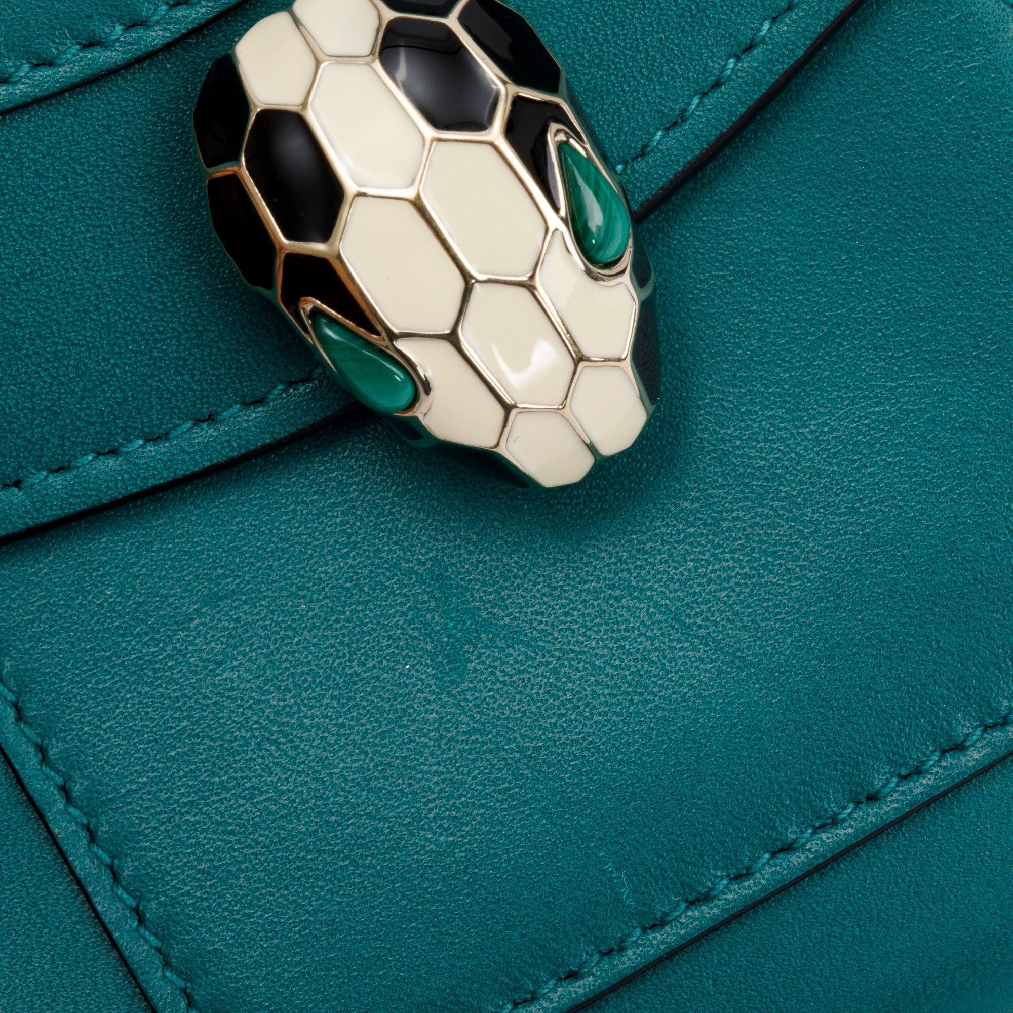 BVLGARI Green Calfskin Serpenti Forever Trifold Compact Wallet