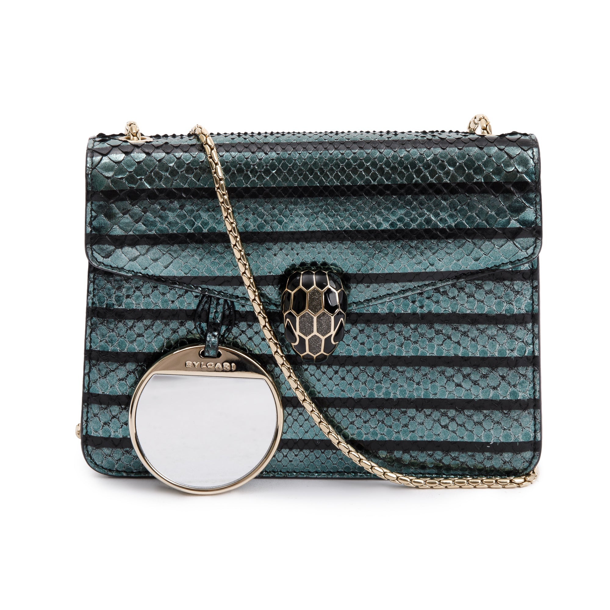 BVLGARI Green Karung Skin Serpenti Forever Crossbody Bag