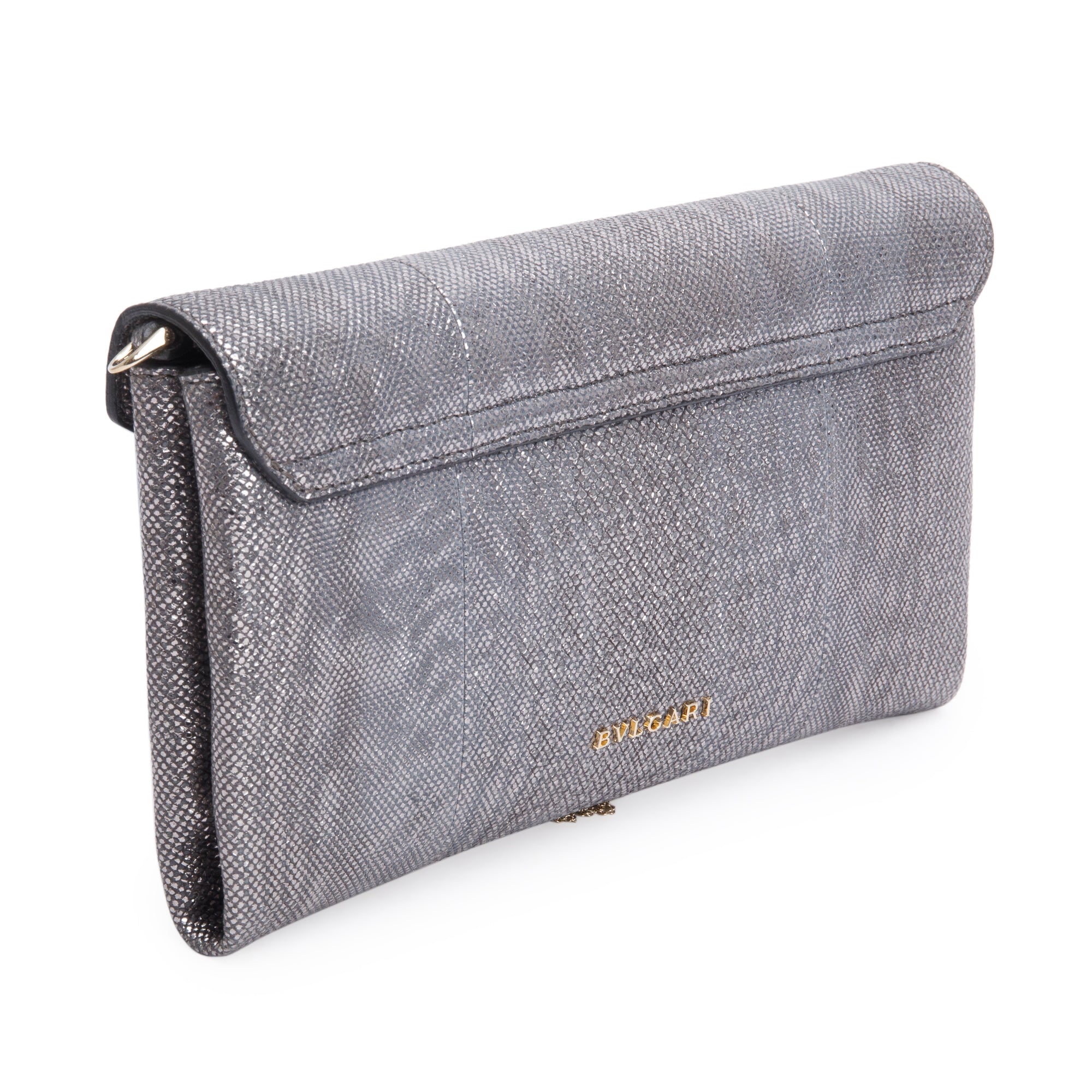 BVLGARI Grey Karung Serpenti Tassel Clutch Bag w/ Strap, Box & Authenticity Card