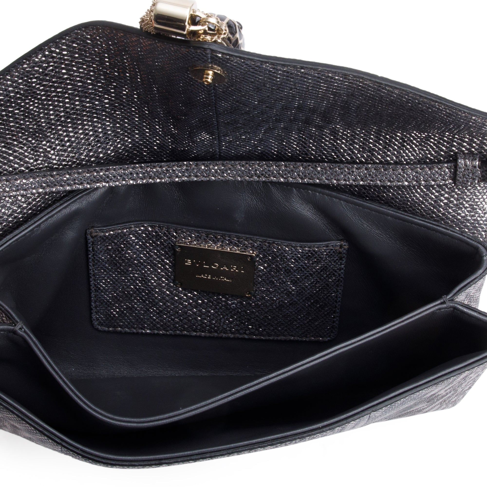 BVLGARI Grey Karung Serpenti Tassel Clutch Bag w/ Strap, Box & Authenticity Card