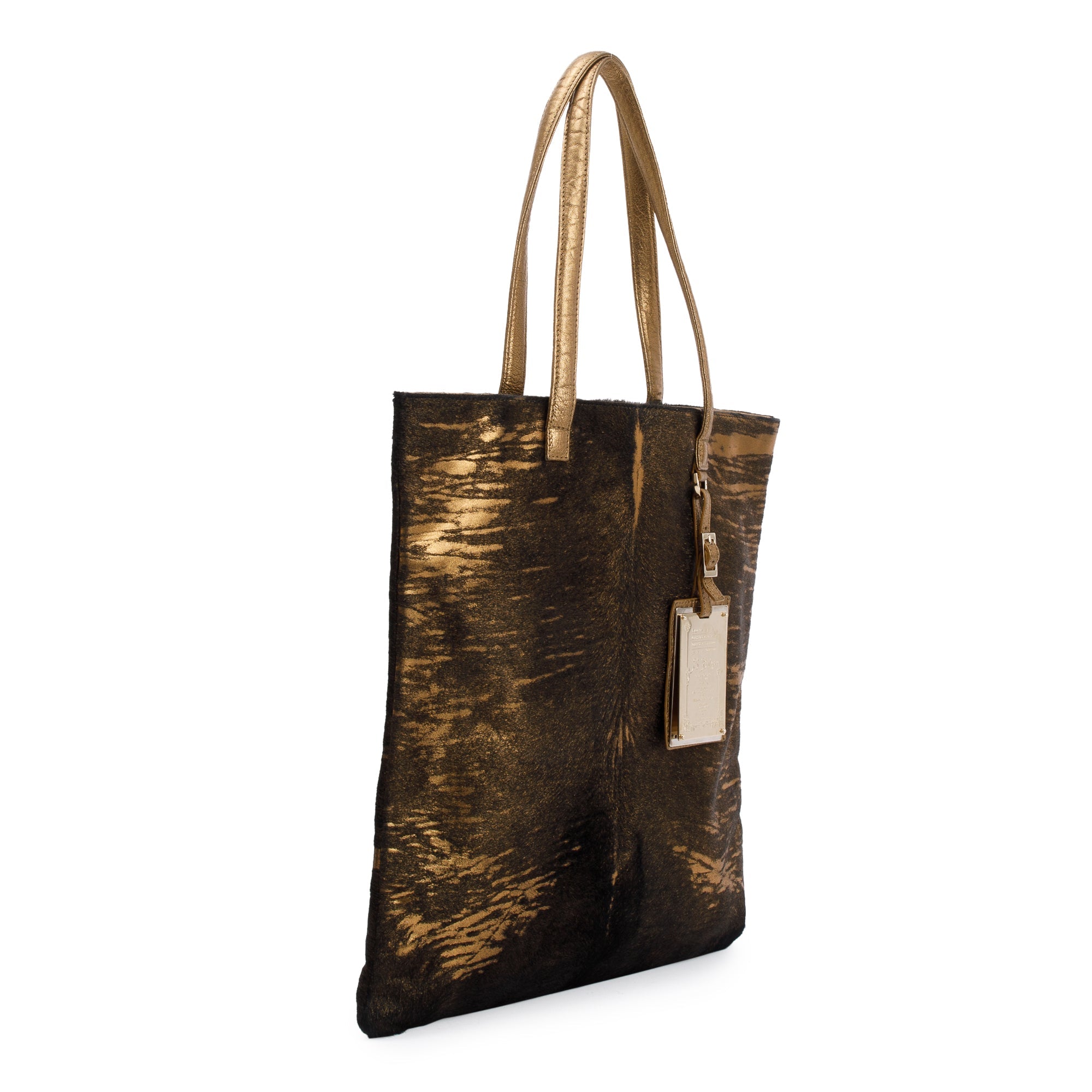 BVLGARI Metallic Gold Ponyhair & Calfskin Leather S.Bulgari Tote