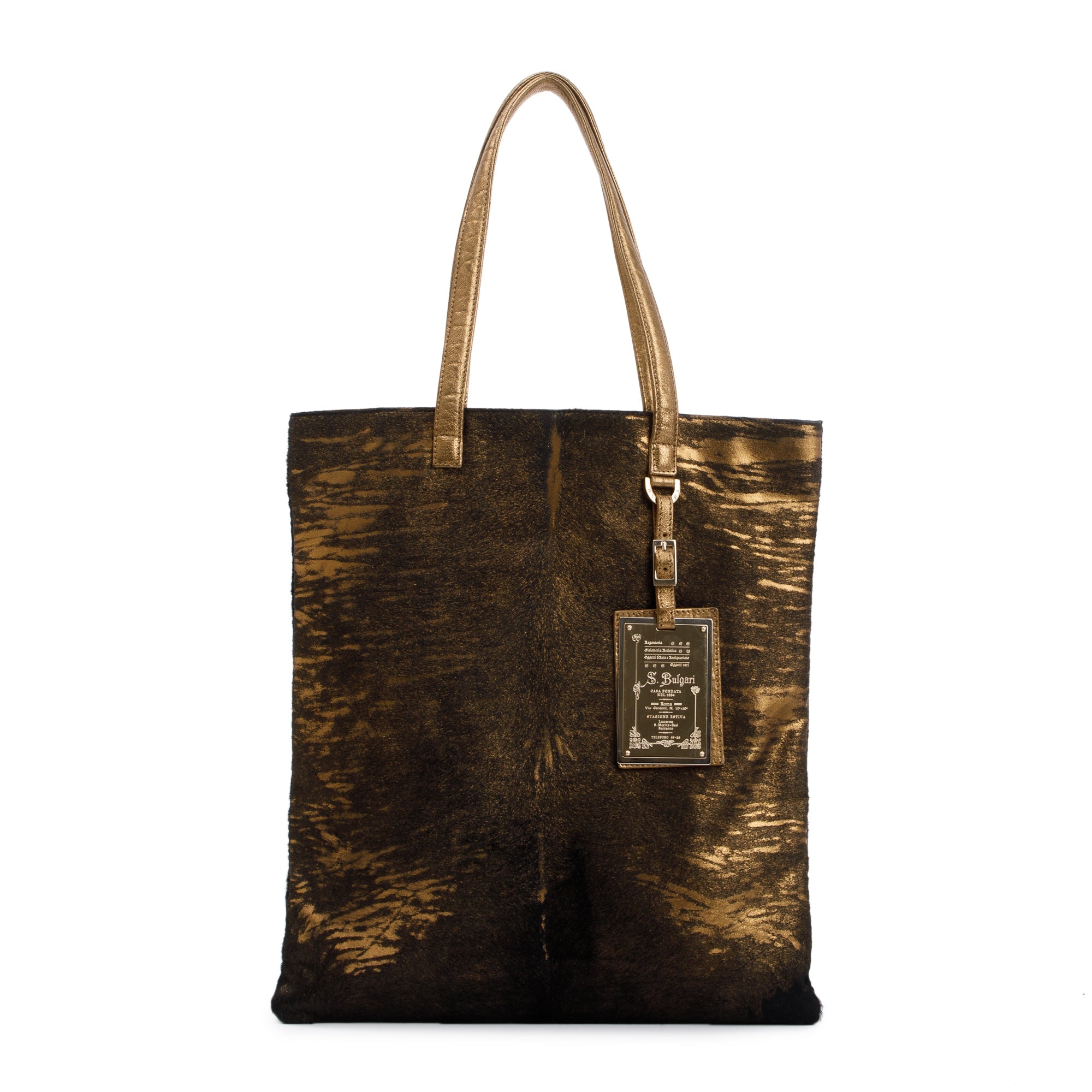 BVLGARI Metallic Gold Ponyhair & Calfskin Leather S.Bulgari Tote