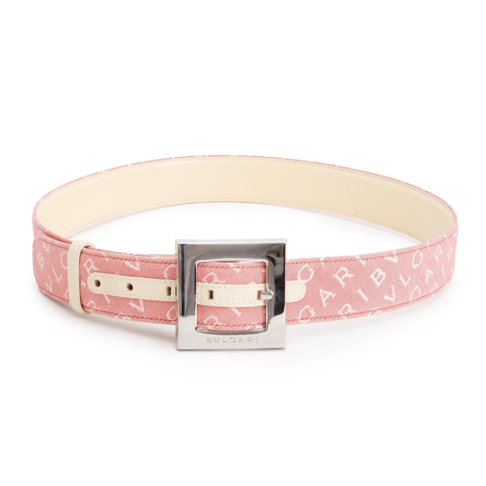 BVLGARI Pink Logomania Canvas Belt, 105 42