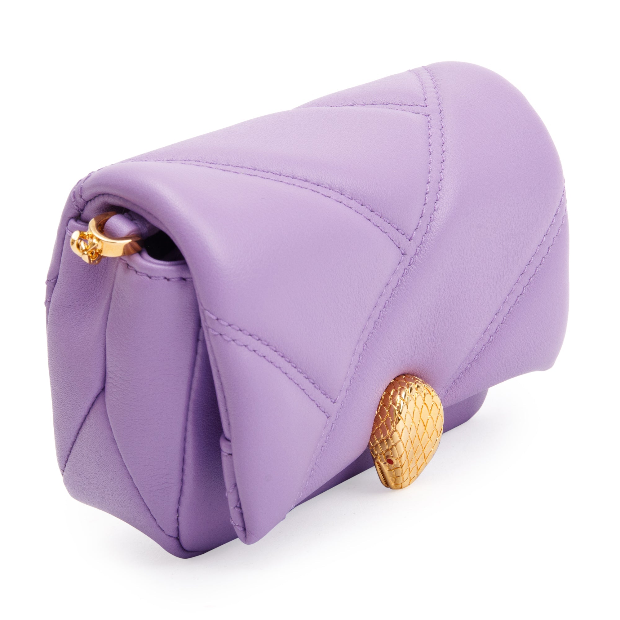 BVLGARI Purple Calfskin Leather Serpenti Cabochon Micro Crossbody Bag w/ Box & Certificate