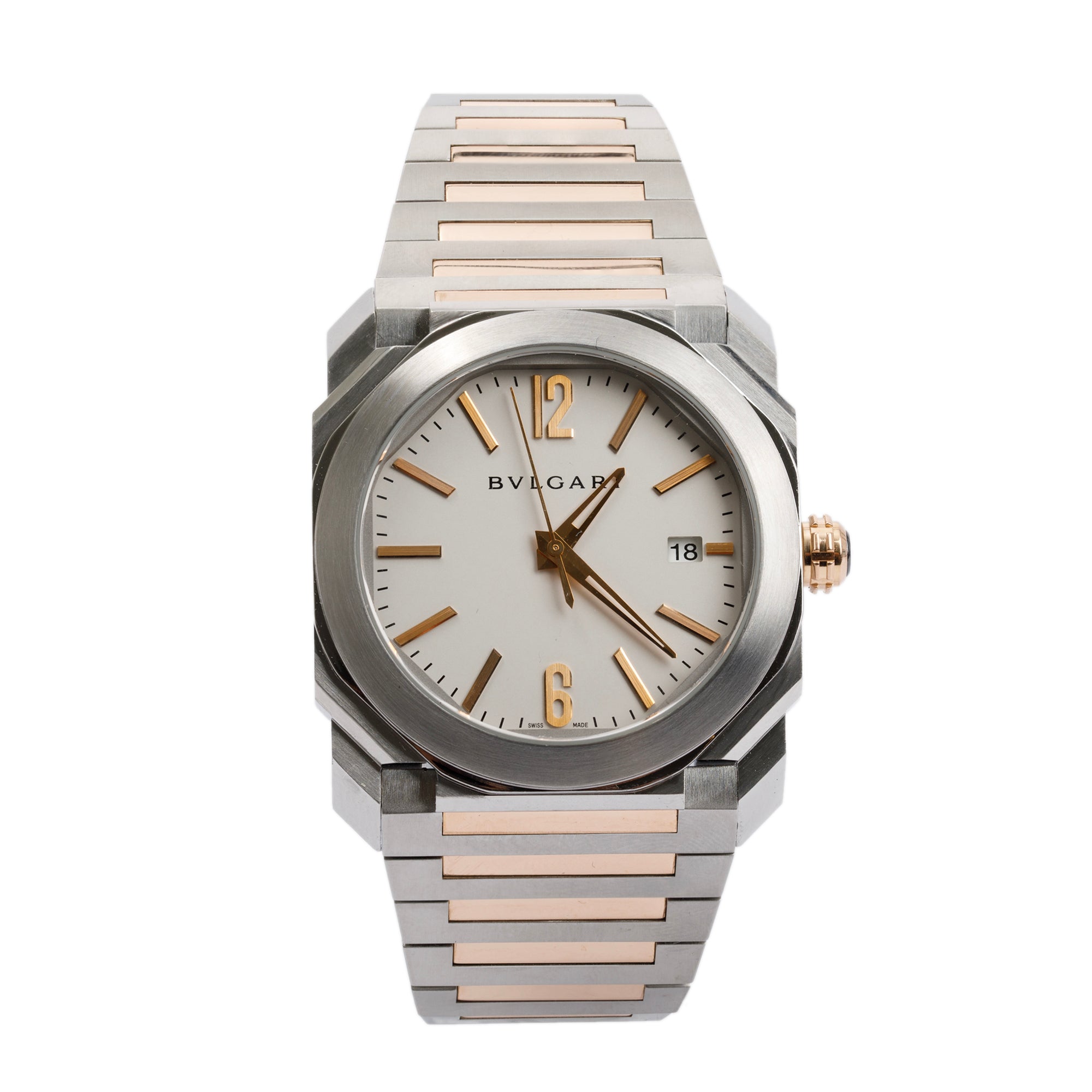 BVLGARI Stainless Steel & 18k Rose Gold Octo Solotempo 38 MM