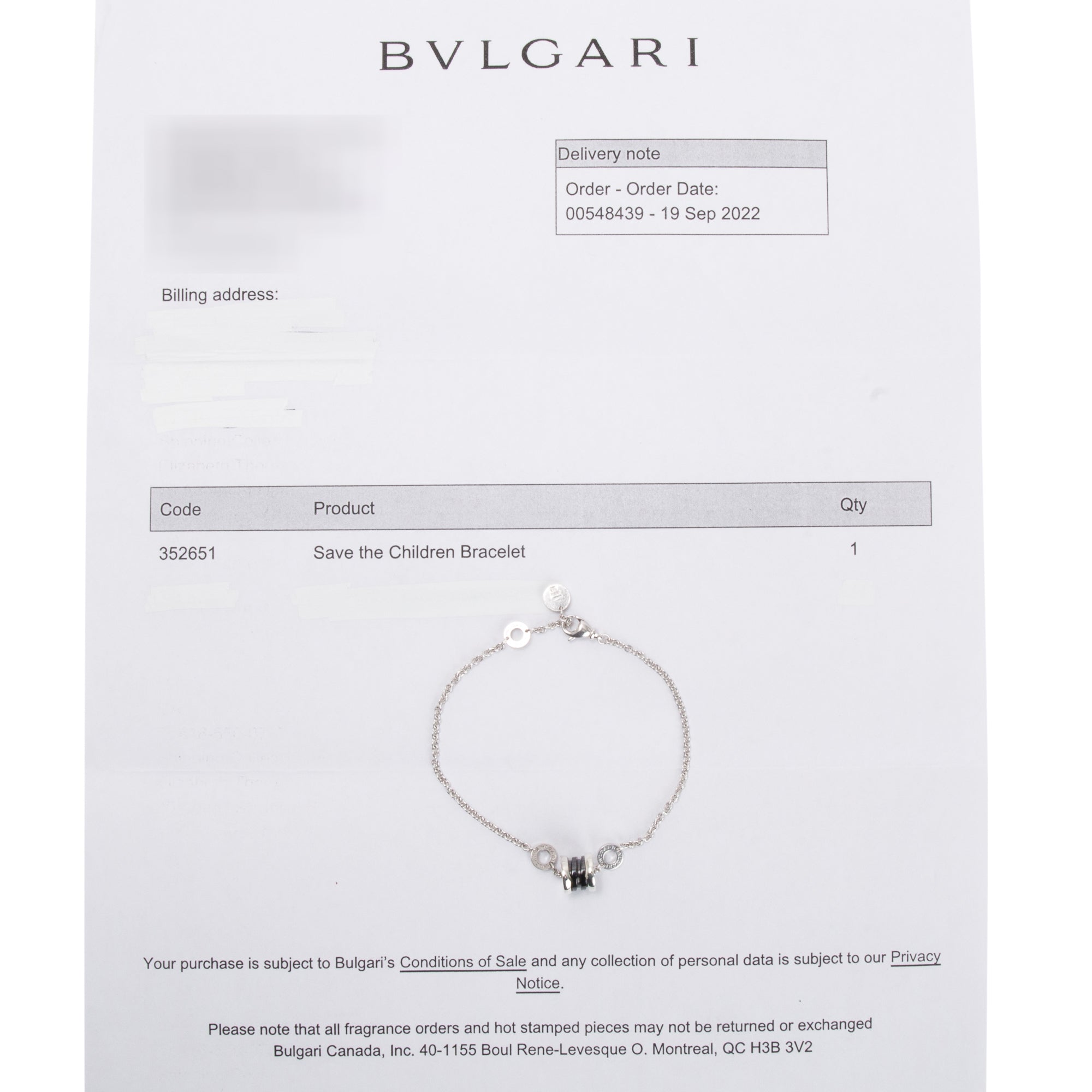 BVLGARI Sterling Silver & Black Ceramic Save The Children Bracelet w/ Box, Certificate & Receipt
