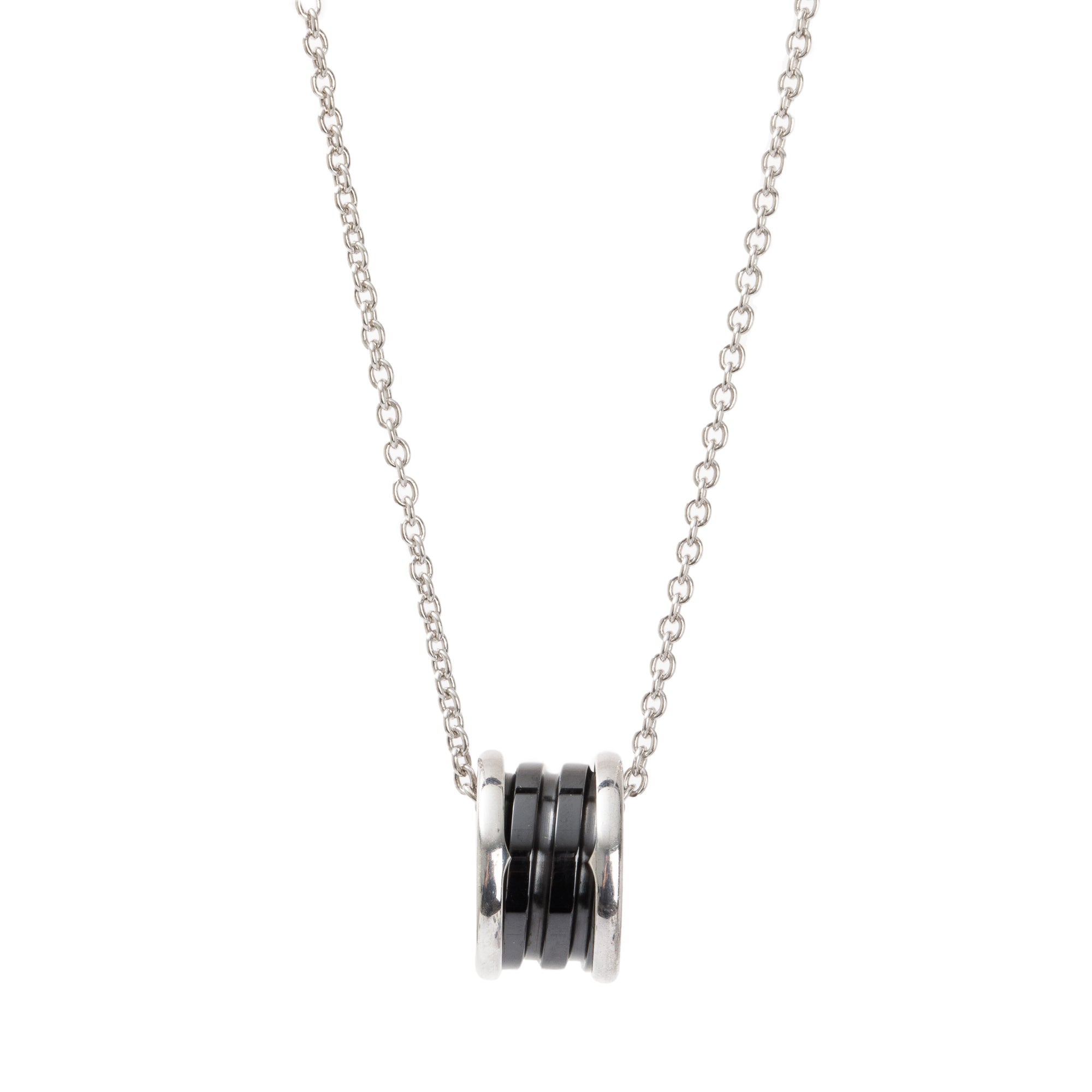 BVLGARI Sterling Silver & Black Ceramic Save The Children Pendant Necklace w/ Box, Certificate & Receipt