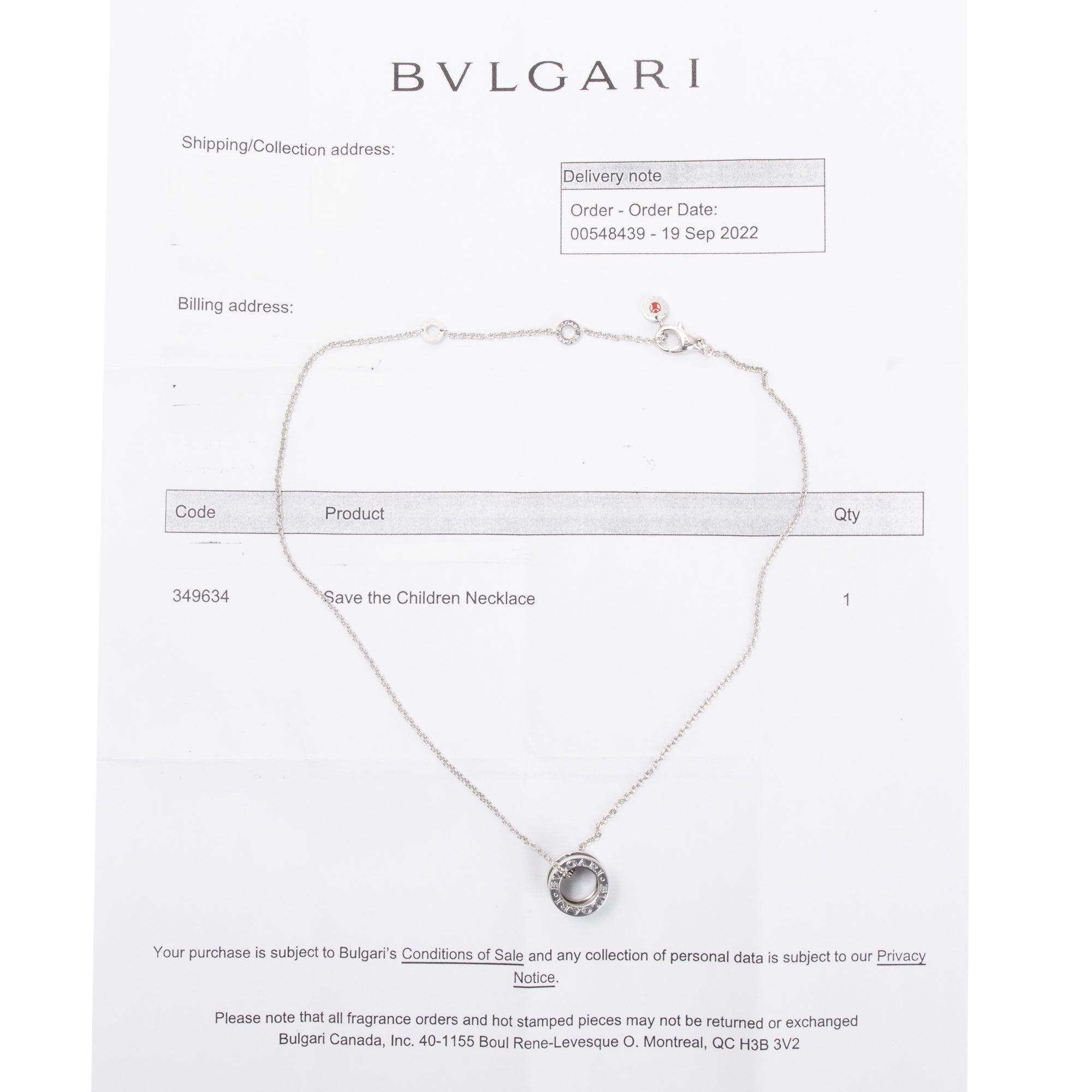 BVLGARI Sterling Silver & Black Ceramic Save The Children Pendant Necklace w/ Box, Certificate & Receipt