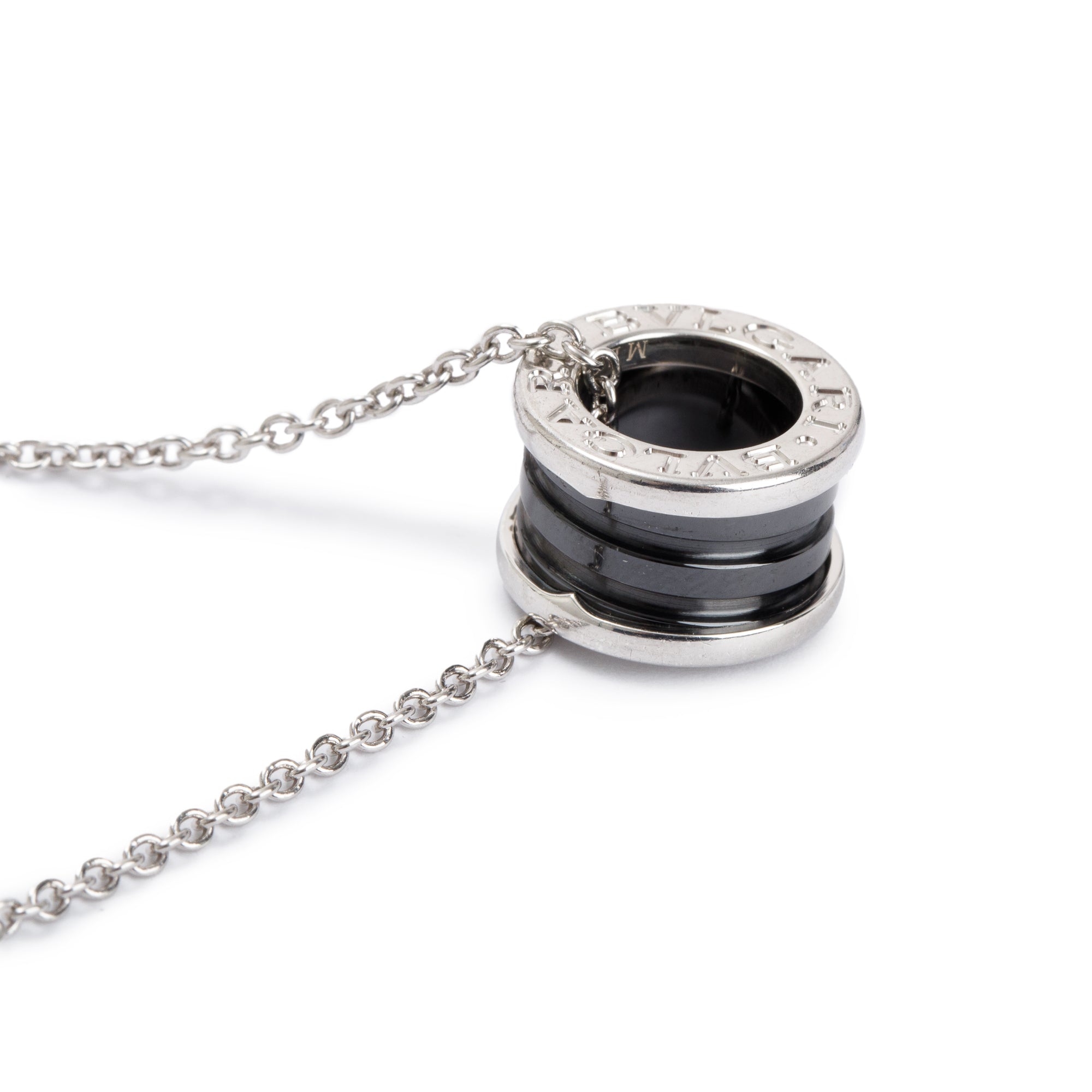 BVLGARI Sterling Silver & Black Ceramic Save The Children Pendant Necklace w/ Box, Certificate & Receipt