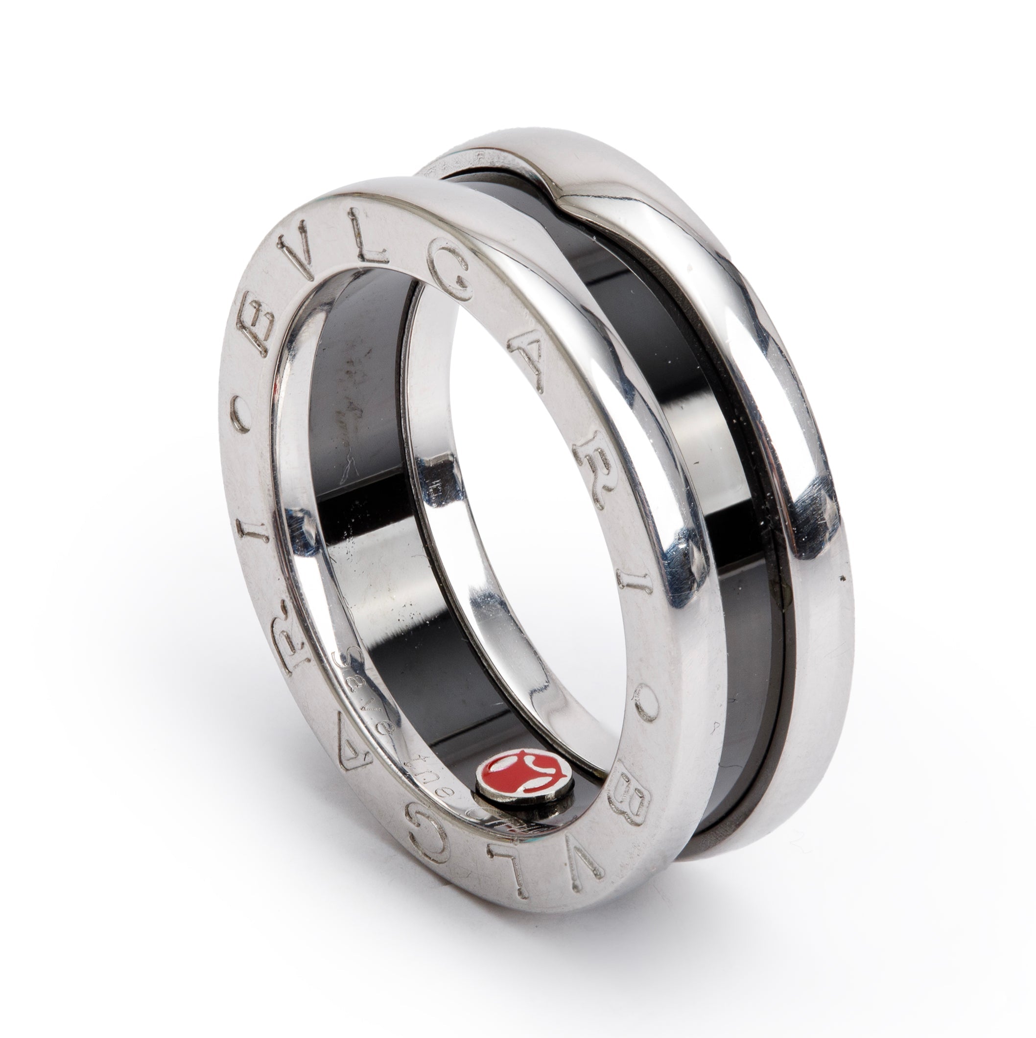 BVLGARI Sterling Silver Black Ceramic Save the Children One-Band Ring, Size 52 6.25