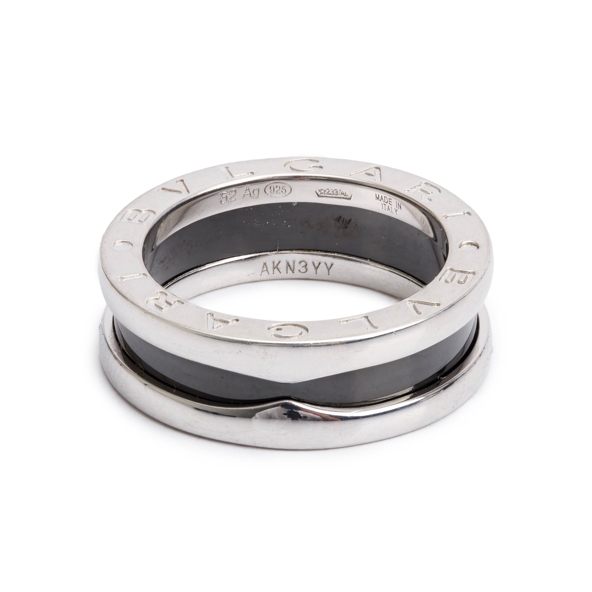 BVLGARI Sterling Silver Black Ceramic Save the Children One-Band Ring, Size 52 6.25