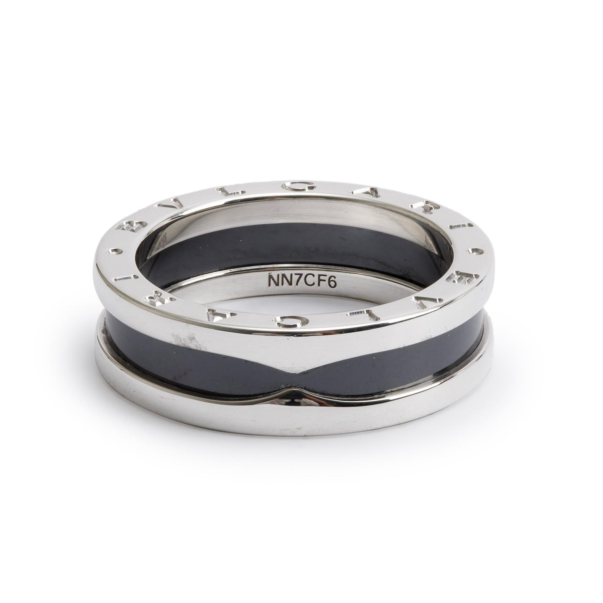 BVLGARI Sterling Silver Black Ceramic Save the Children One-Band Ring, Size 58 8.25