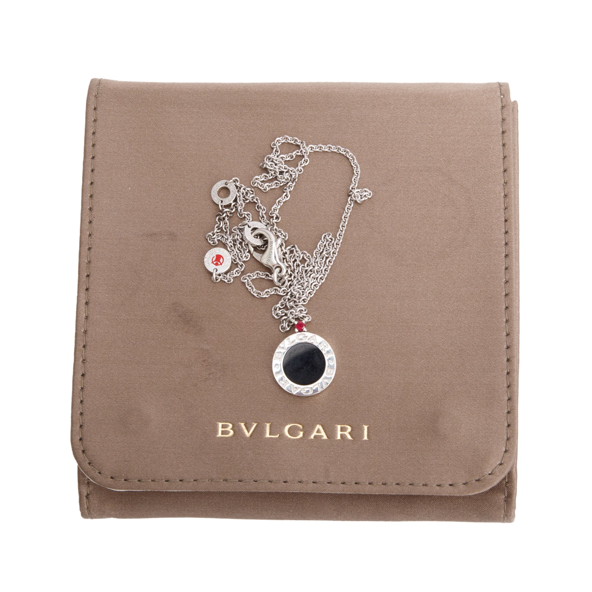 BVLGARI Sterling Silver Save The Children Black Onyx & Ruby Pendant Necklace
