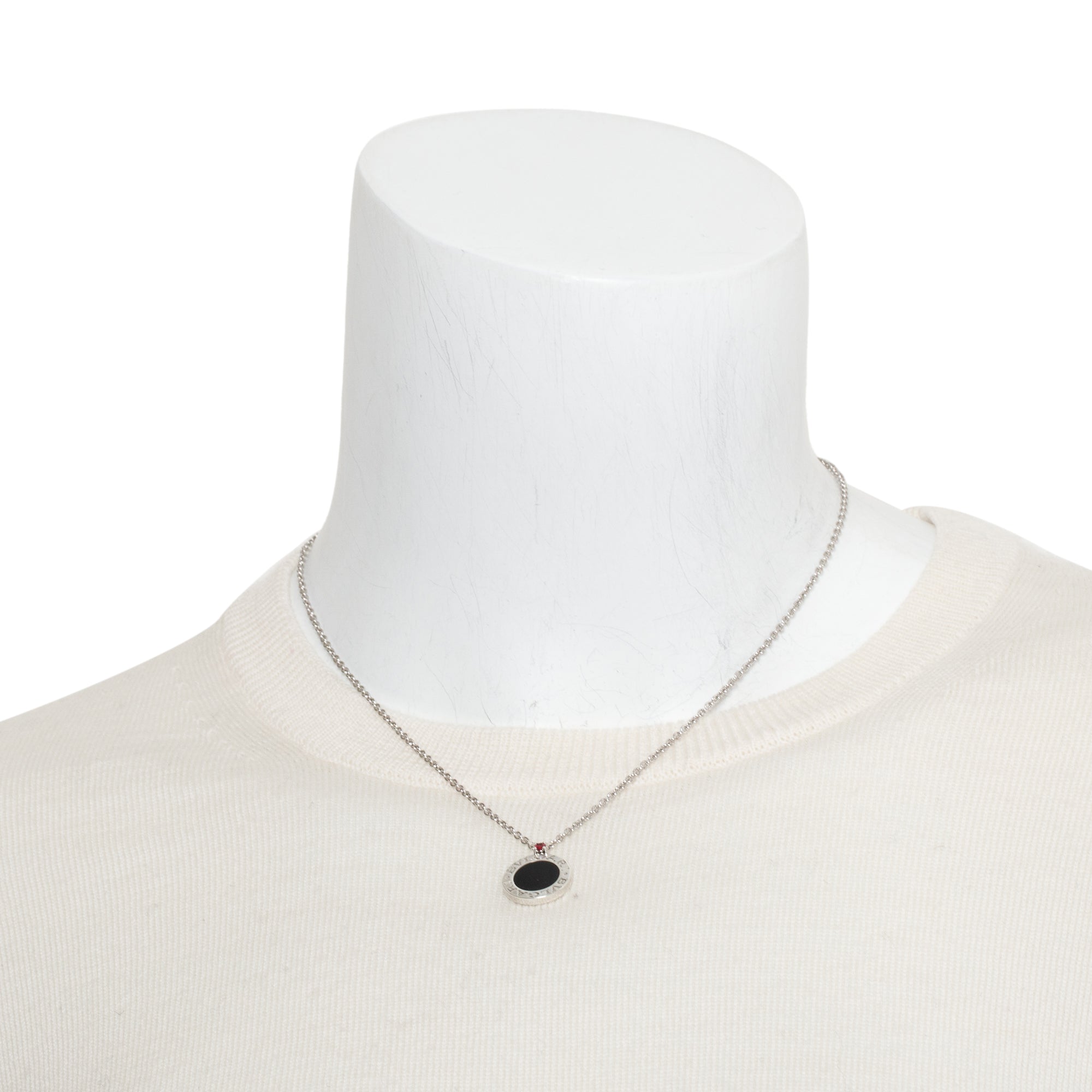 BVLGARI Sterling Silver Save The Children Black Onyx & Ruby Pendant Necklace