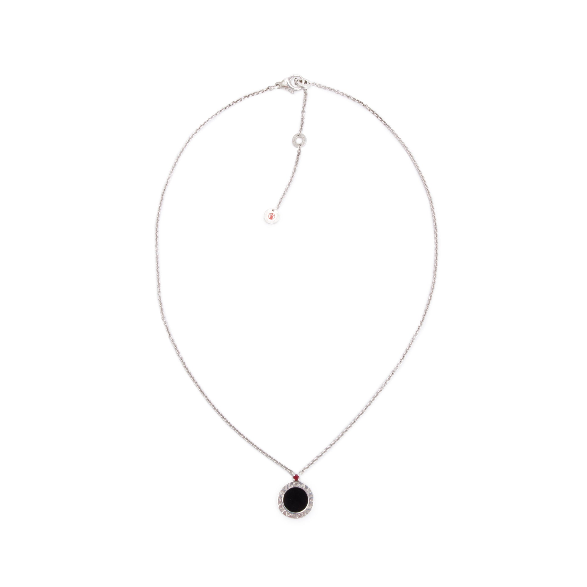 BVLGARI Sterling Silver Save The Children Black Onyx & Ruby Pendant Necklace