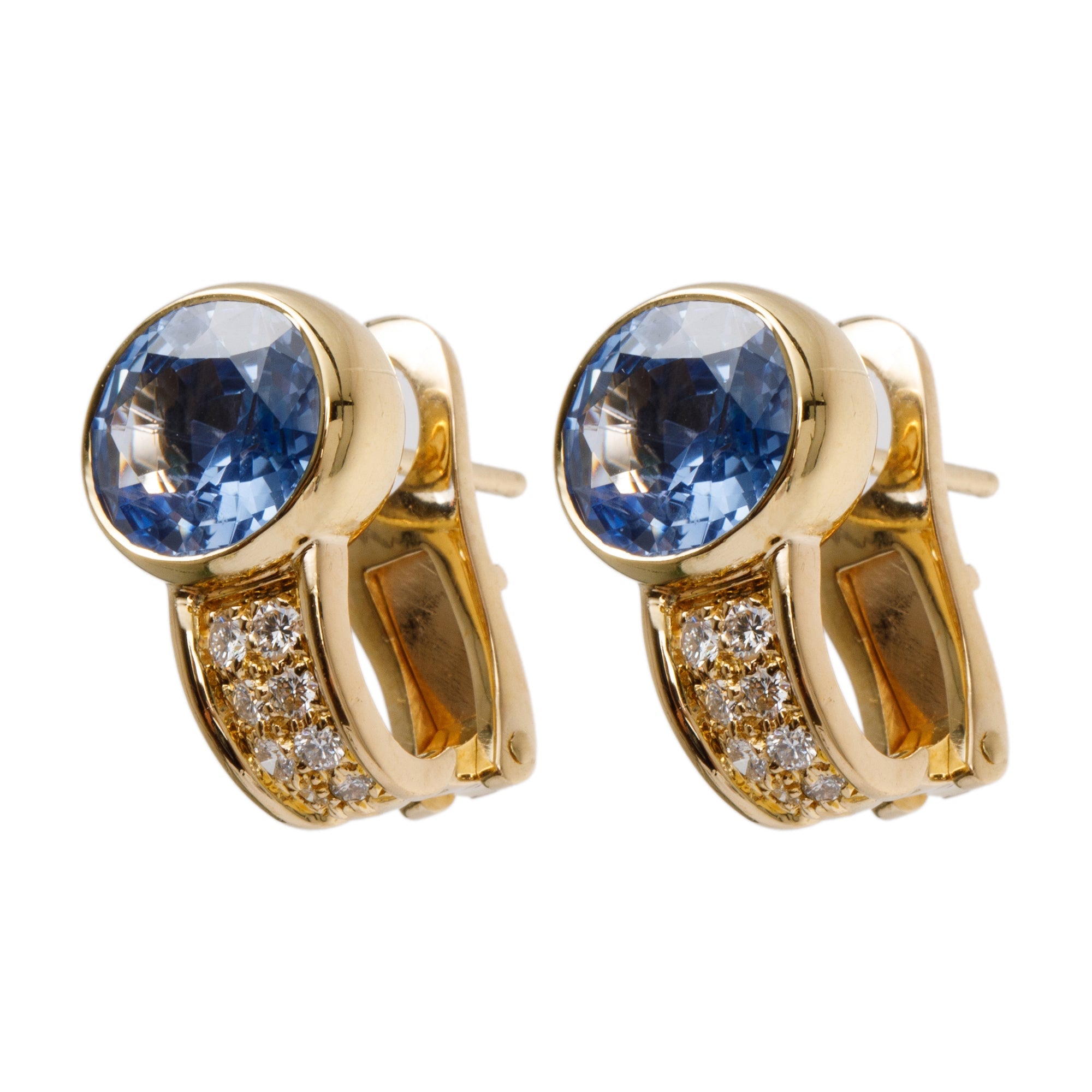 BVLGARI Vintage 18k Yellow Gold Blue Sapphire & Diamond Earrings