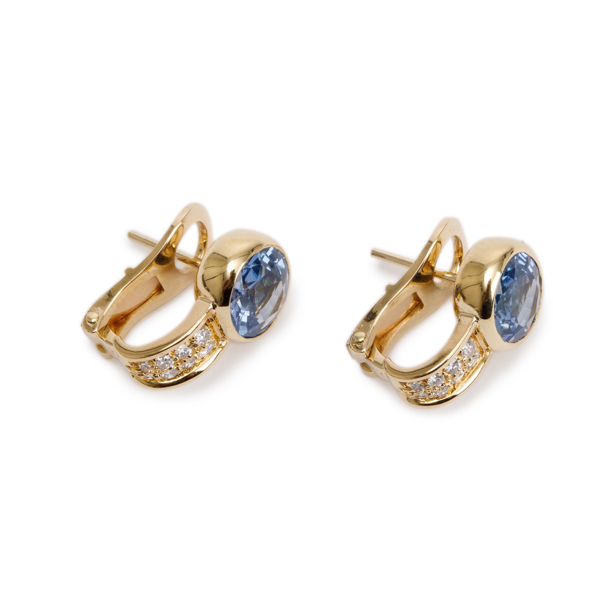 BVLGARI Vintage 18k Yellow Gold Blue Sapphire & Diamond Earrings
