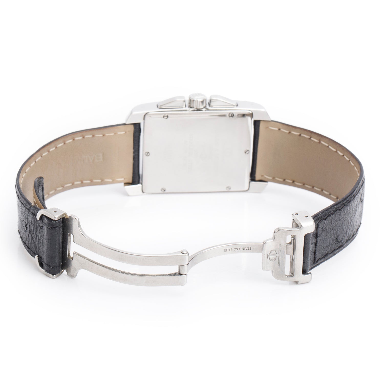 Baume & Mercier Stainless Steel Hampton Chronograph Quartz Watch Black Dial w/ Ostrich Strap