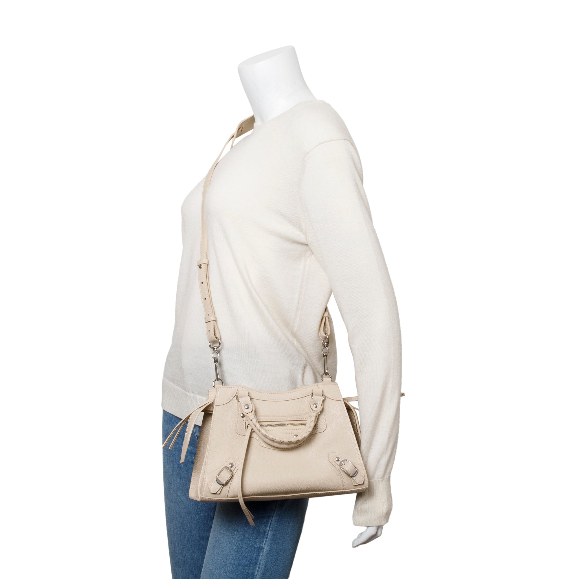 Balenciaga 2022 Beige Calfskin Leather Neo Classic XS City Bag w/ Strap , Receipt & Box