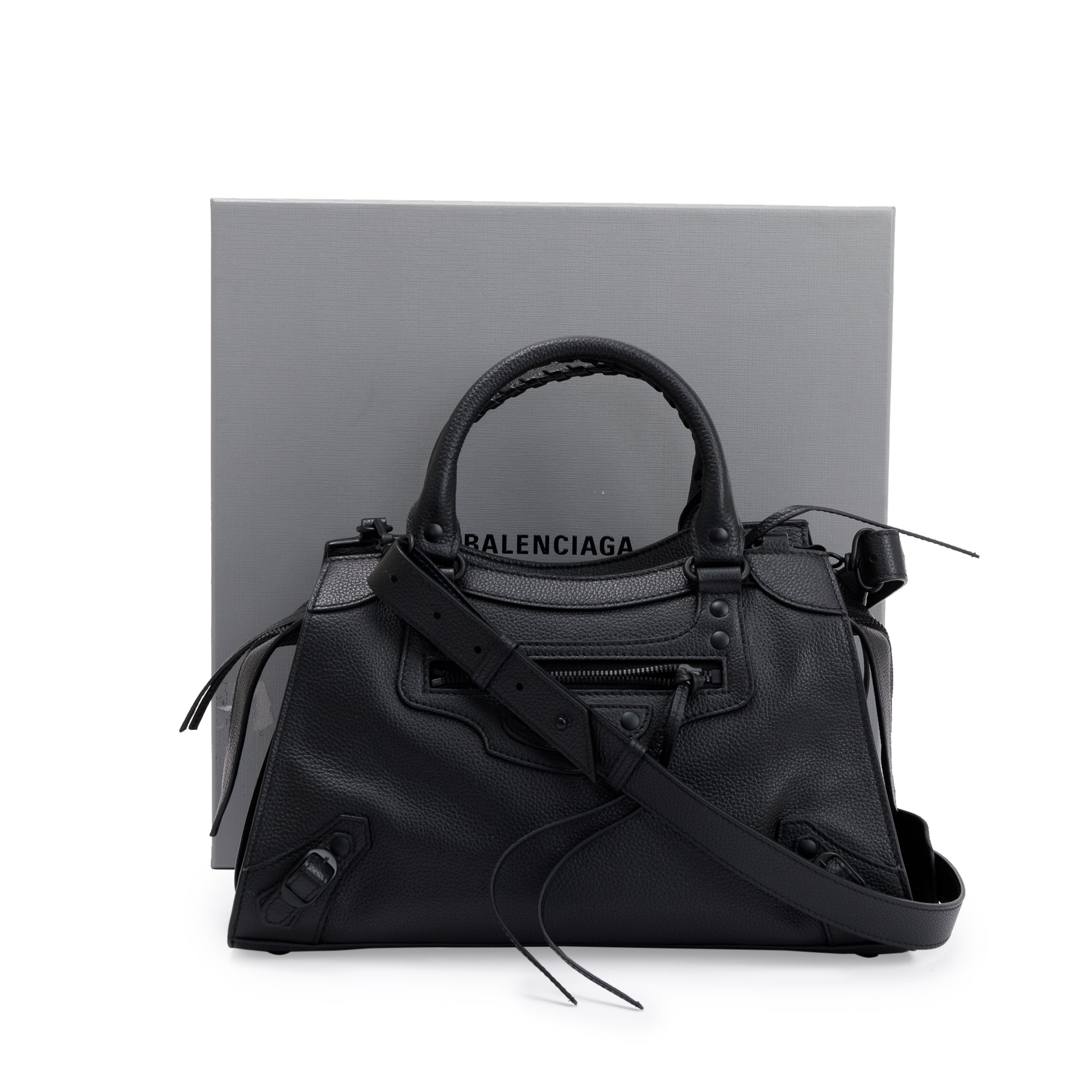 Balenciaga 2022 Black Calfskin Leather Small Neo Classic Top Handle Bag w/ Box & Receipt