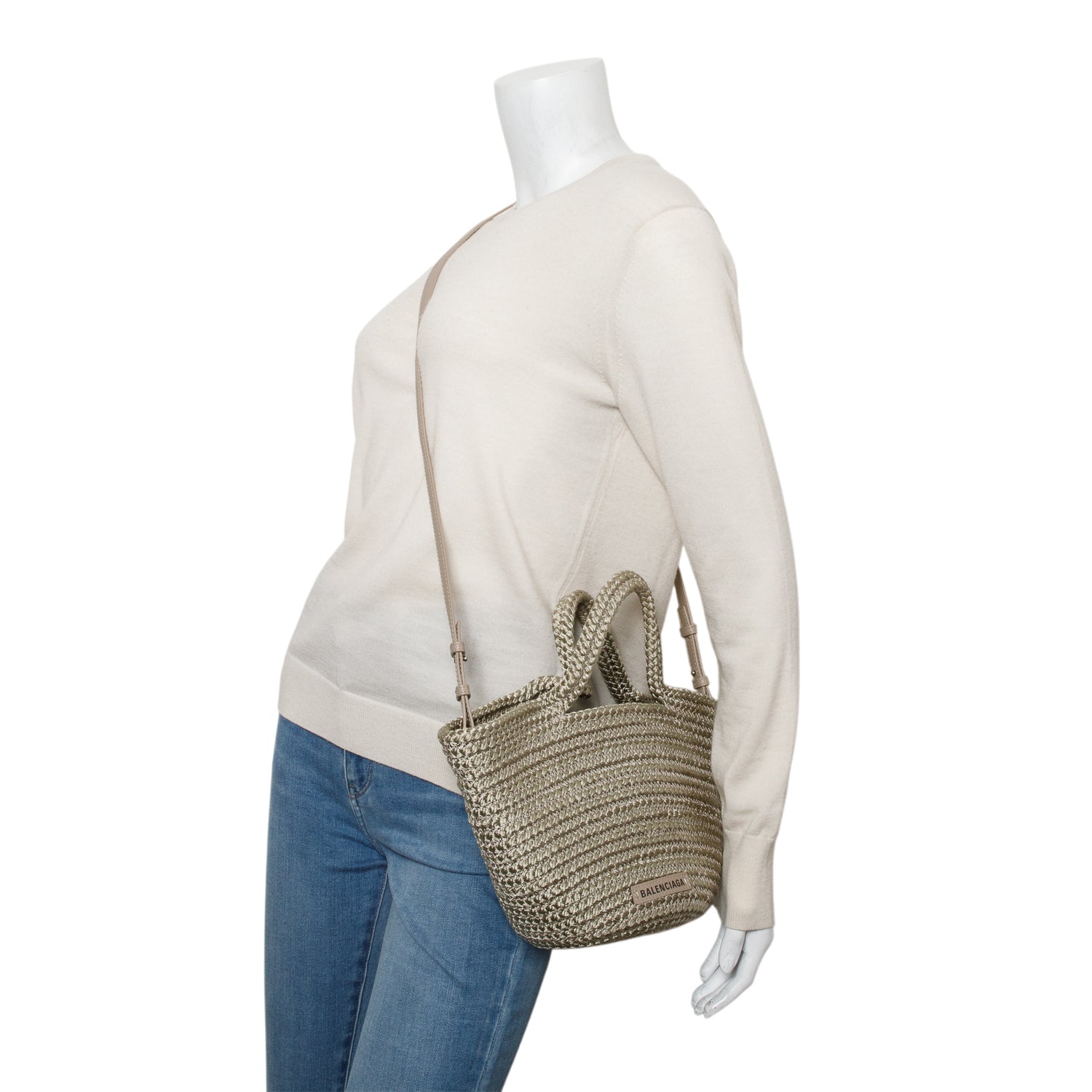 Balenciaga Green Raffia Woven Small Ibiza Basket Bag w/ Strap