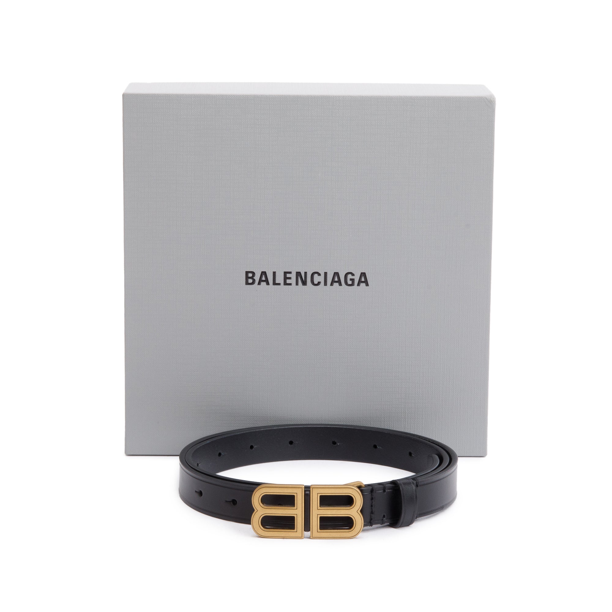 Balenciaga BB Hourglass Thin Black Leather Belt 85 w/ Box
