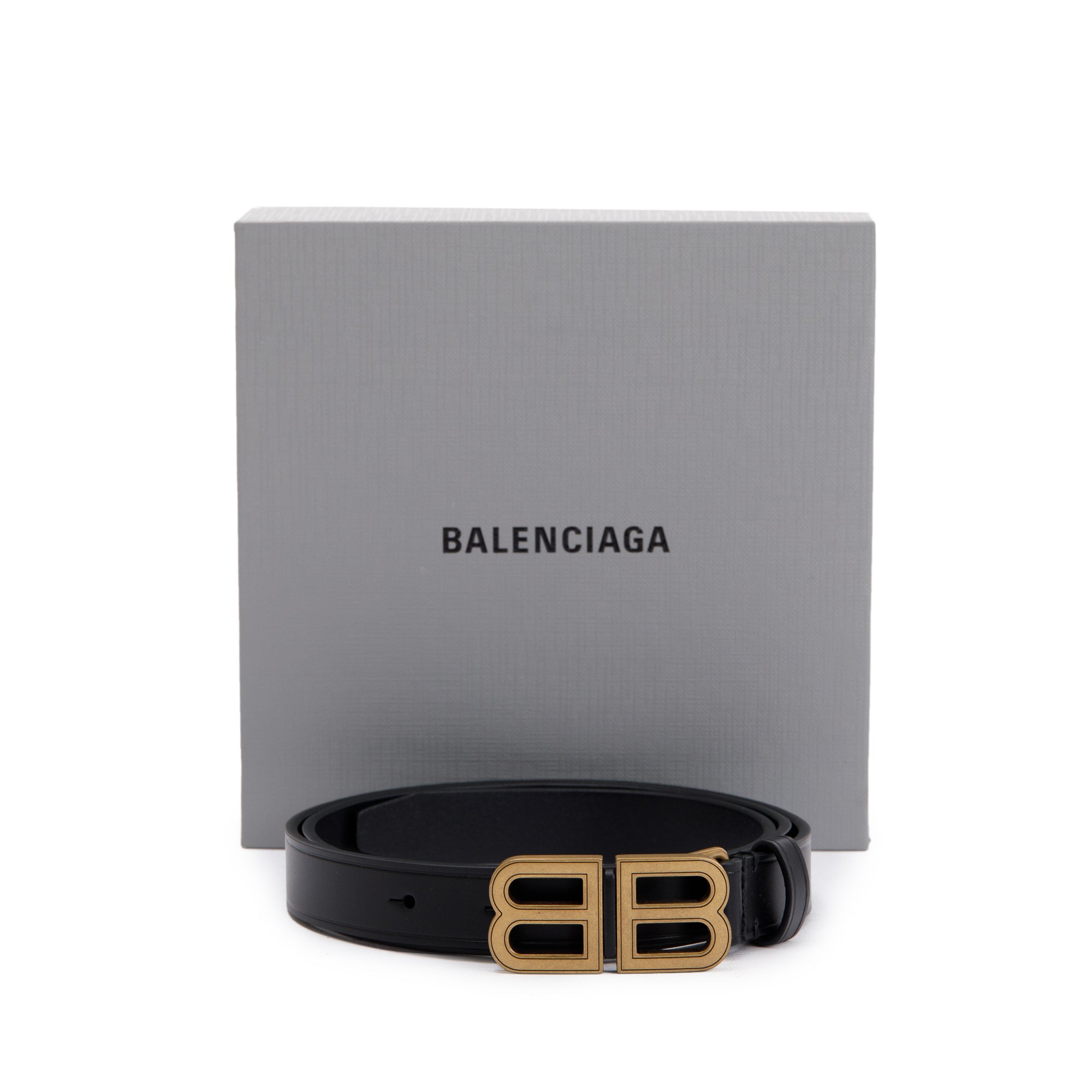 Balenciaga BB Hourglass Thin Black Leather Belt w/ Box