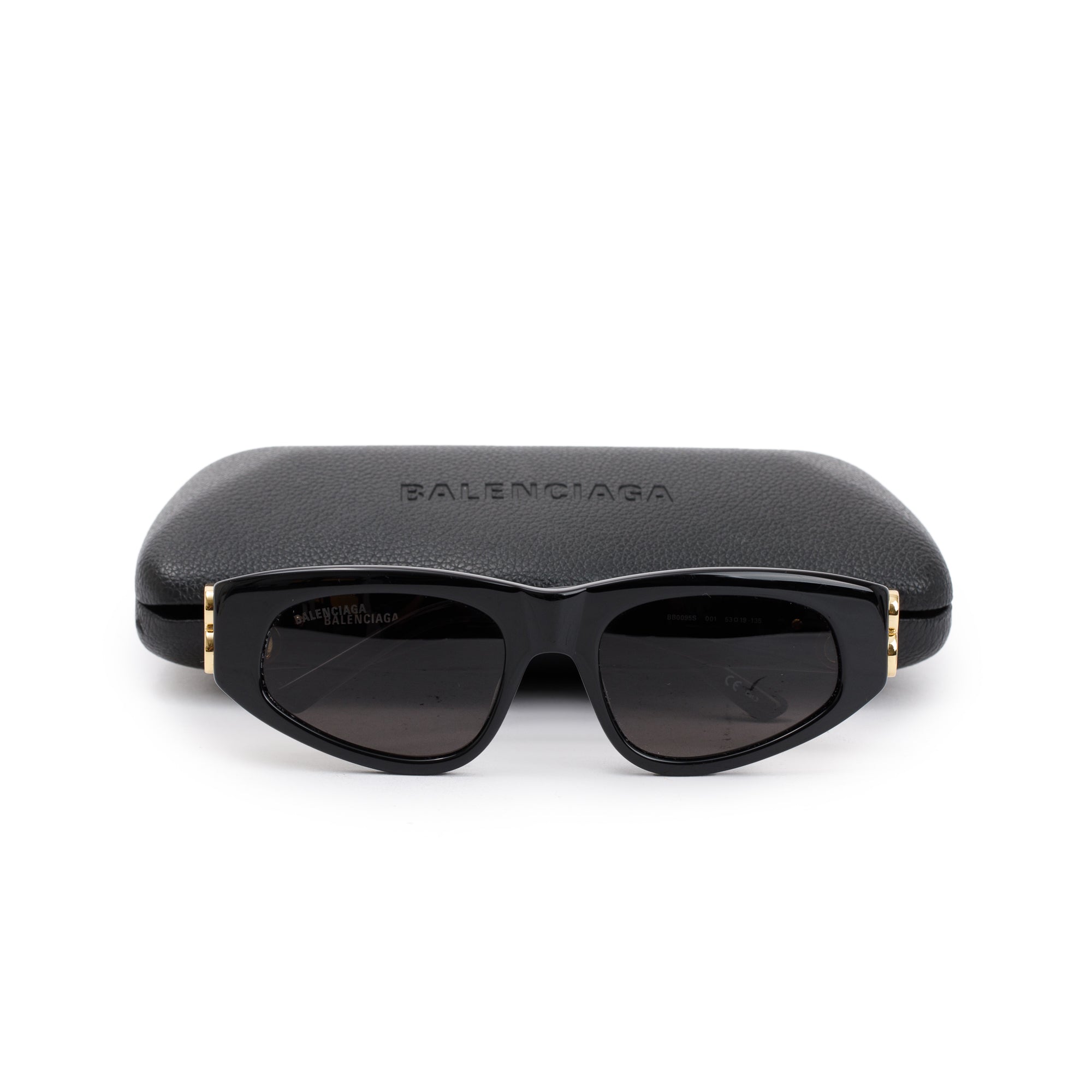 Balenciaga BB0096S Dynasty Black Acetate Rectangle Sunglasses w/ Case
