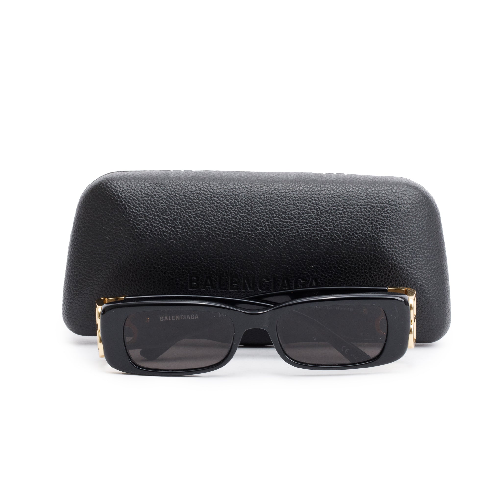 Balenciaga BB0096S Dynasty Black Acetate Rectangle Sunglasses w/ Case