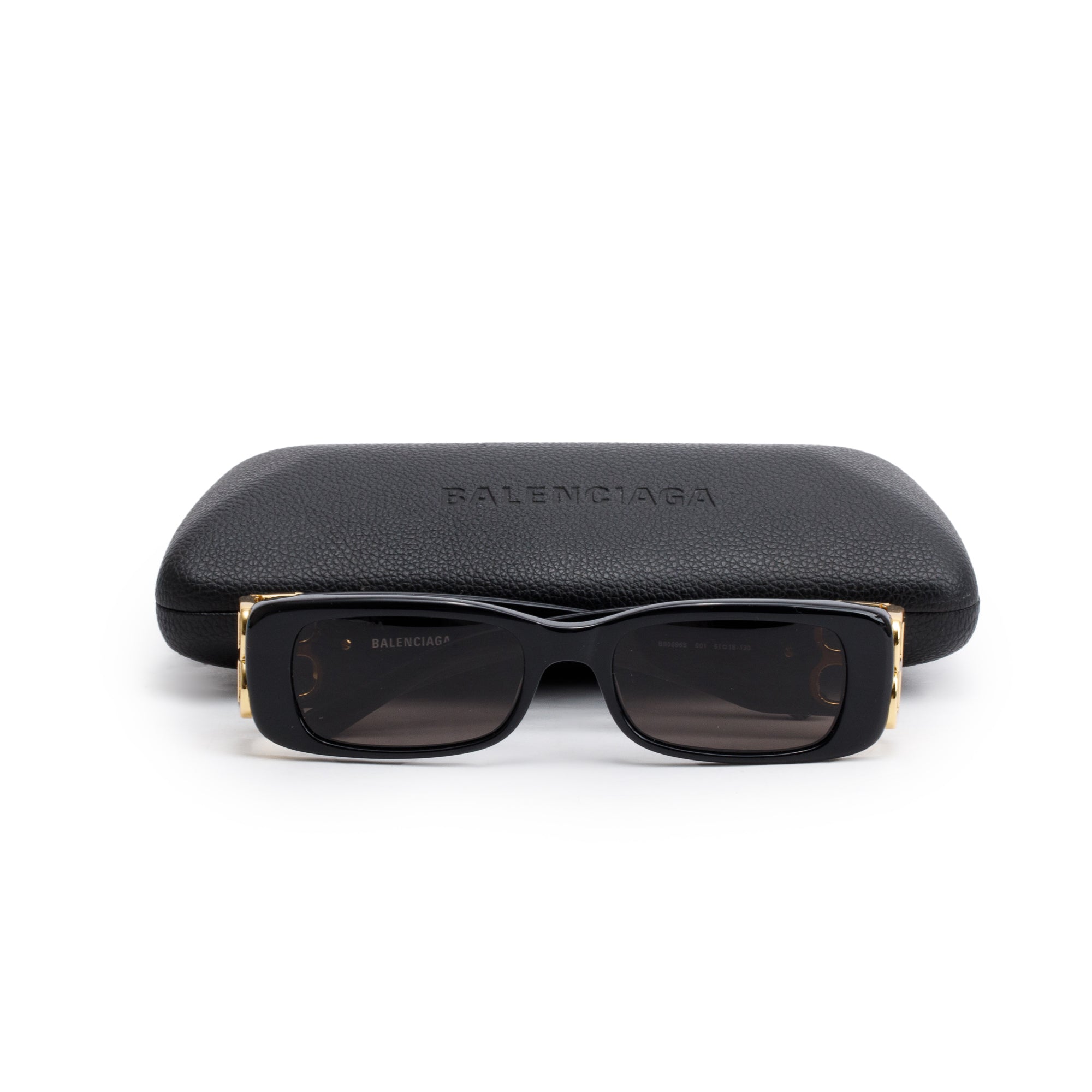 Balenciaga BB0096S Dynasty Black Acetate Rectangle Sunglasses w/ Case & Receipt