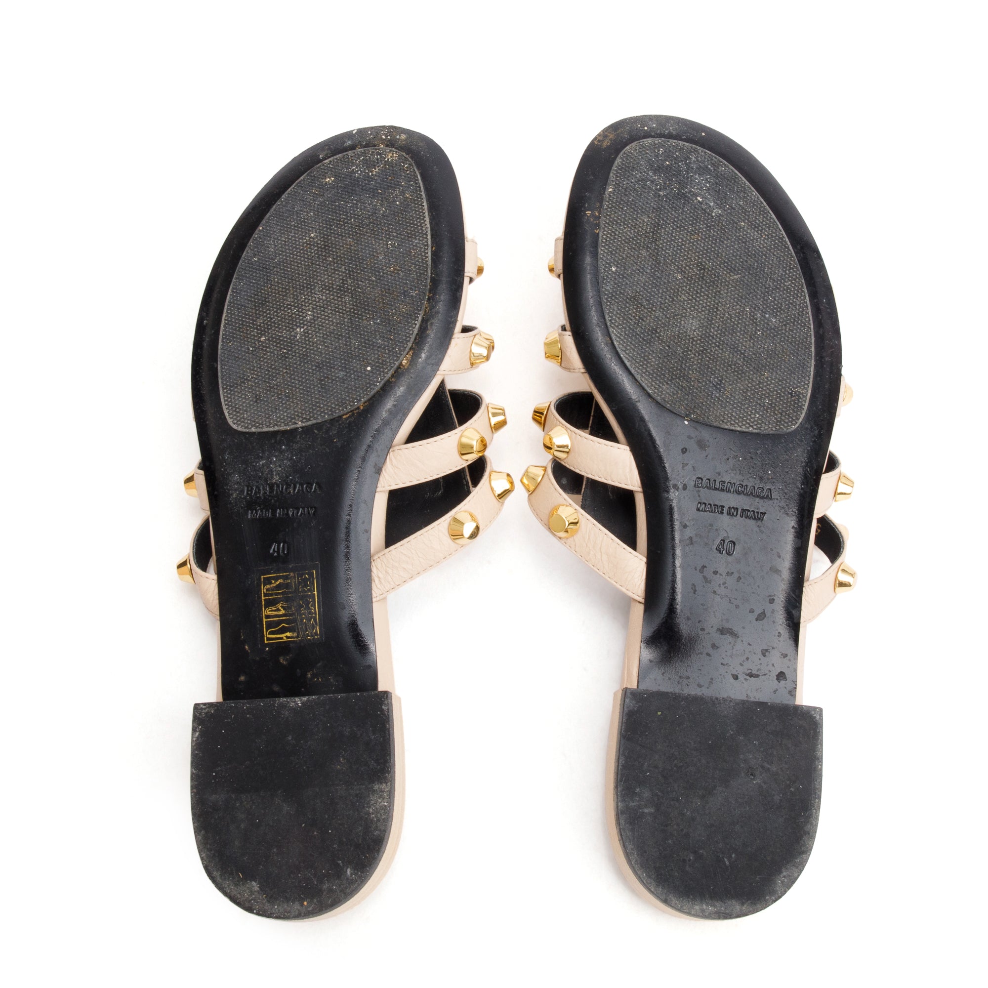 Balenciaga Beige Arena Leather Classic Stud Slide Sandals, Size 40 w/ Box