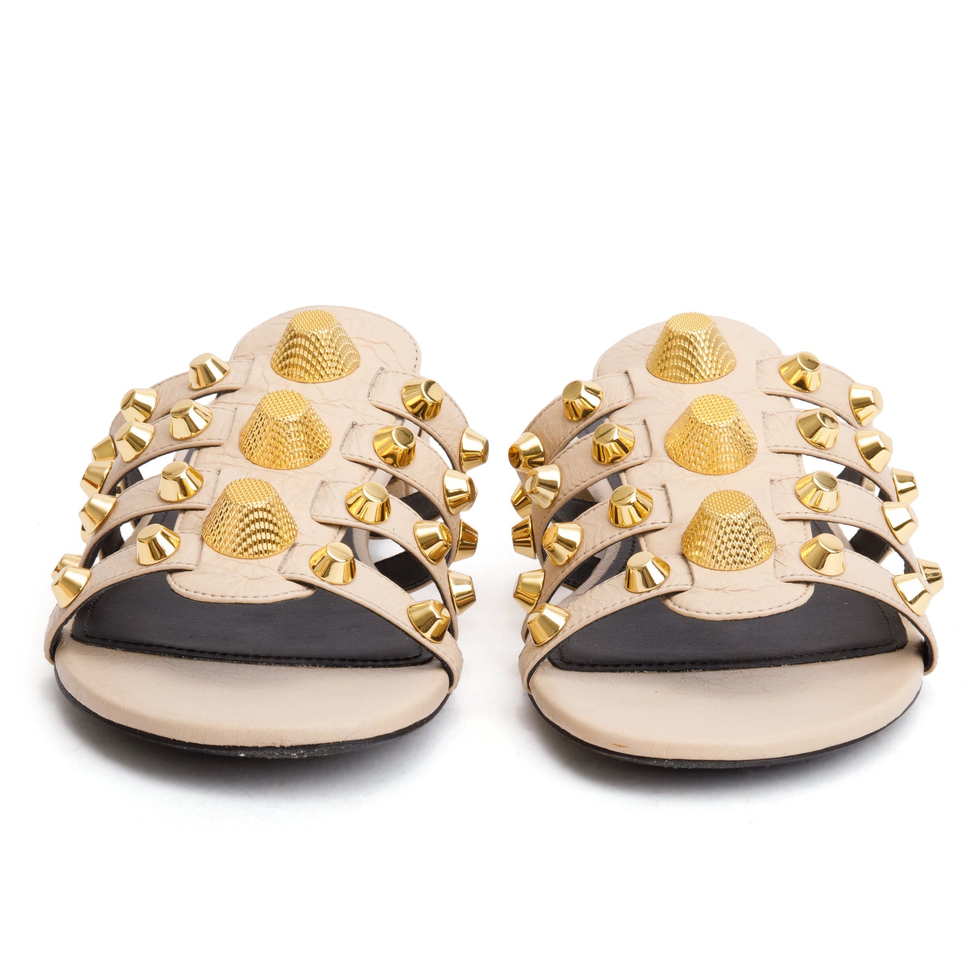 Balenciaga Beige Arena Leather Classic Stud Slide Sandals, Size 40 w/ Box