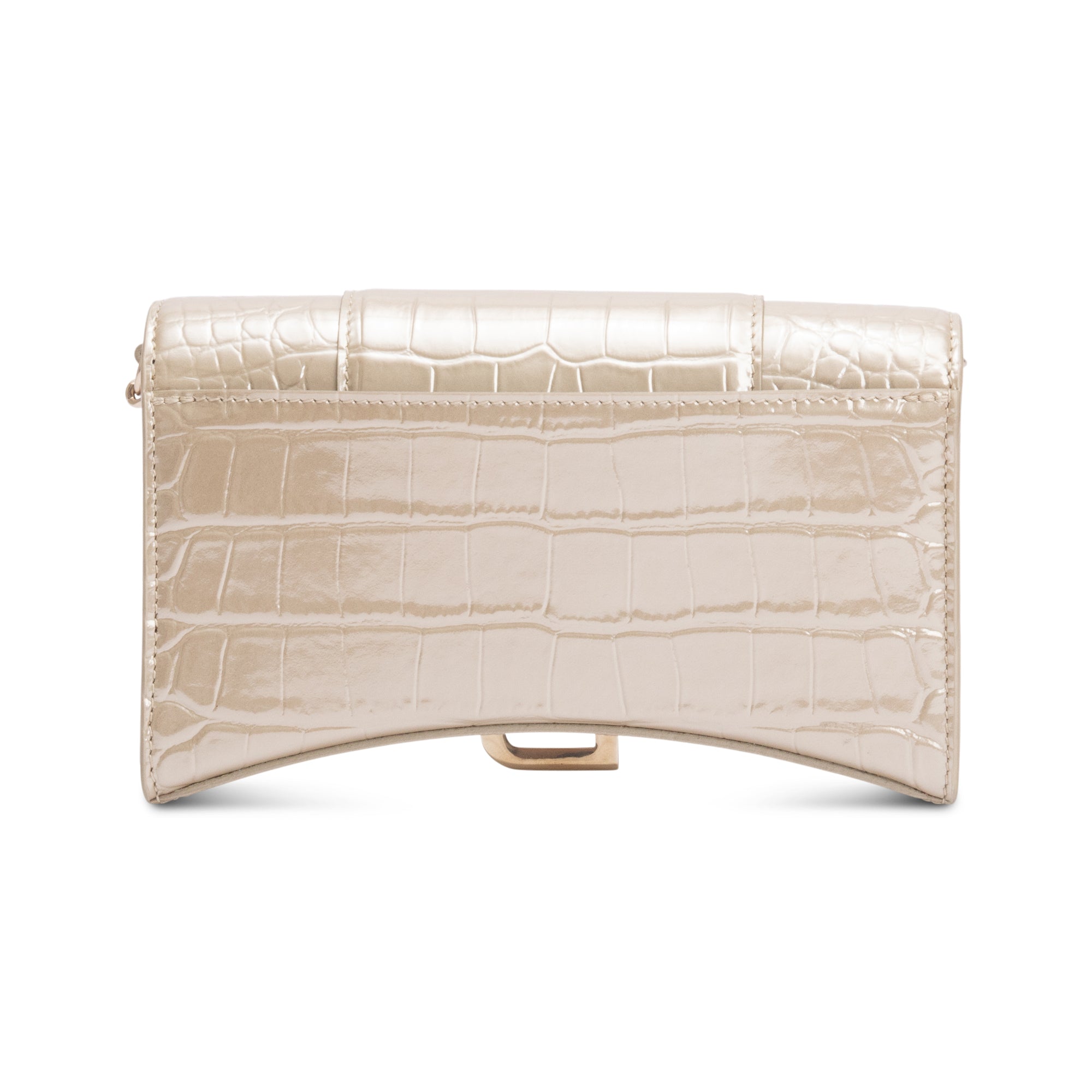 Balenciaga Beige Croc Embossed Hourglass Wallet on Chain