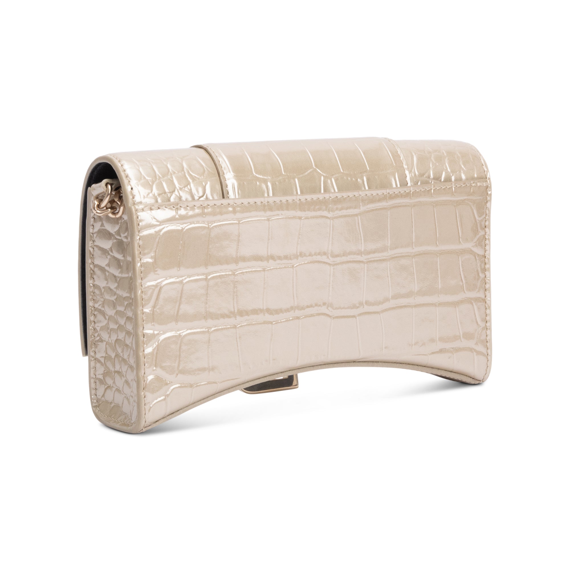 Balenciaga Beige Croc Embossed Hourglass Wallet on Chain