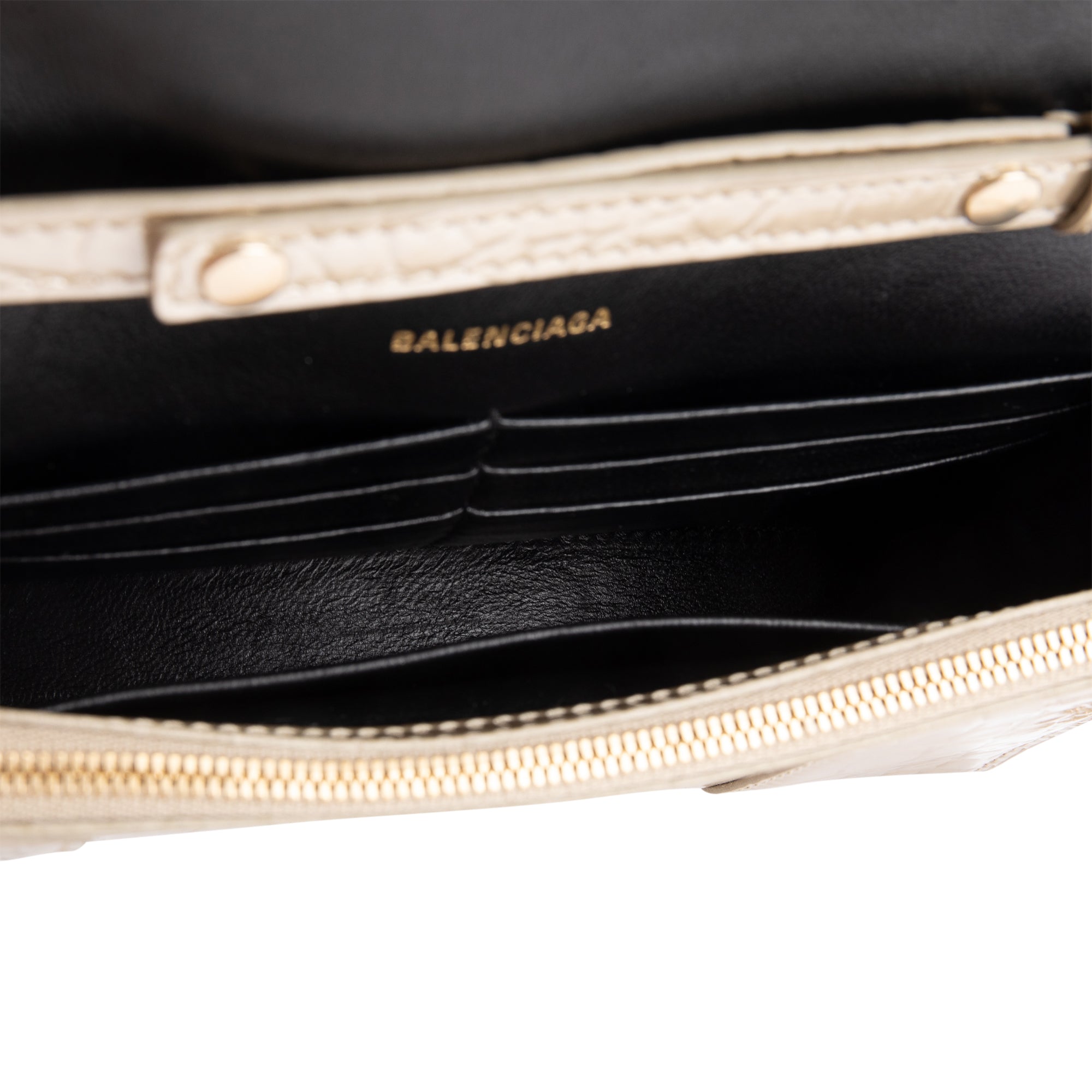 Balenciaga Beige Croc Embossed Hourglass Wallet on Chain