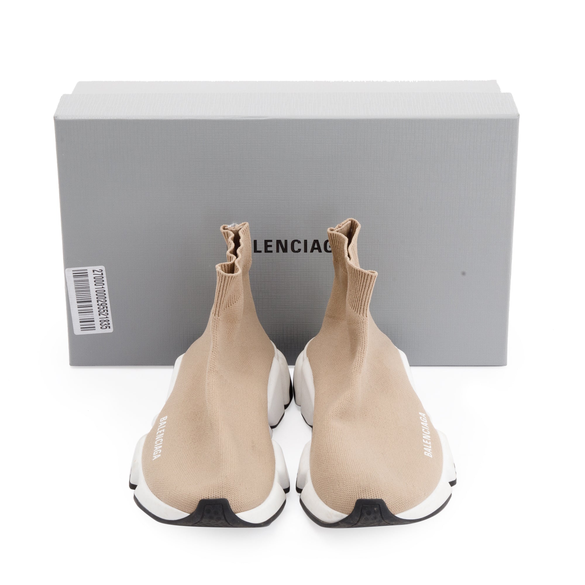 Balenciaga Beige Knit Speed Trainer Sock Sneaker, Size 36 w/ Box