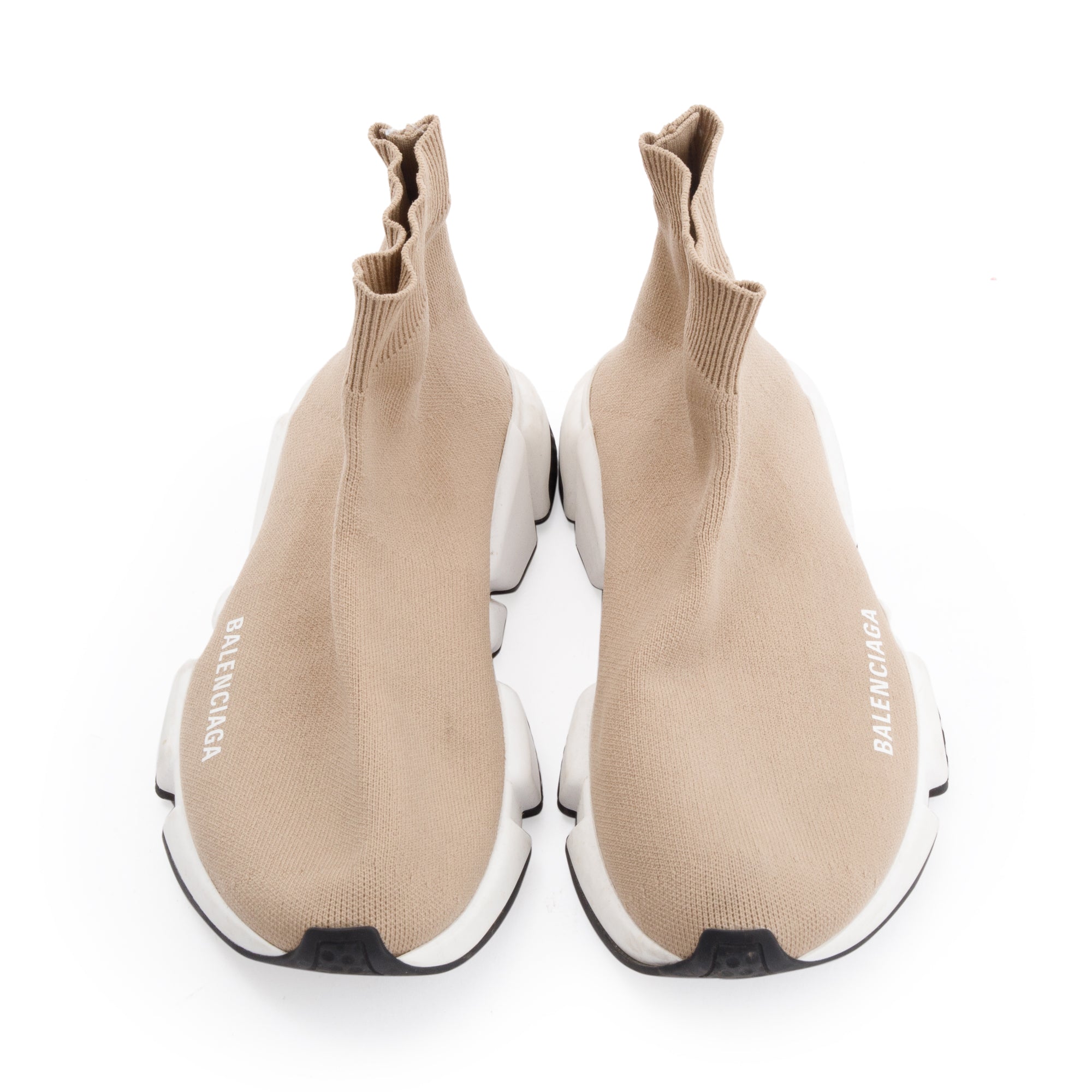 Balenciaga Beige Knit Speed Trainer Sock Sneaker, Size 36 w/ Box