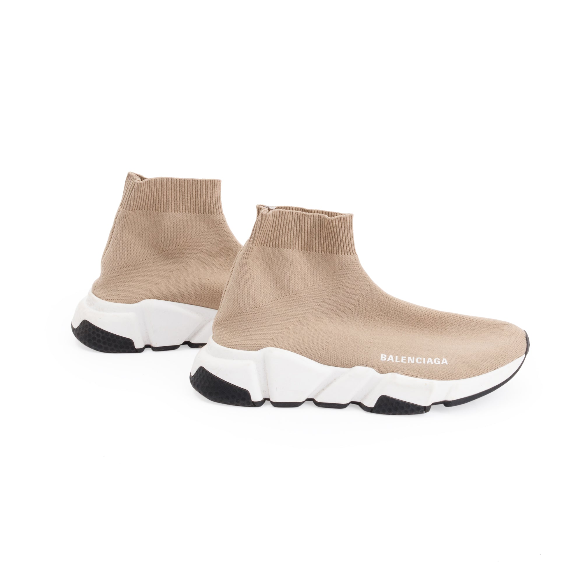 Balenciaga Beige Knit Speed Trainer Sock Sneaker, Size 36 w/ Box